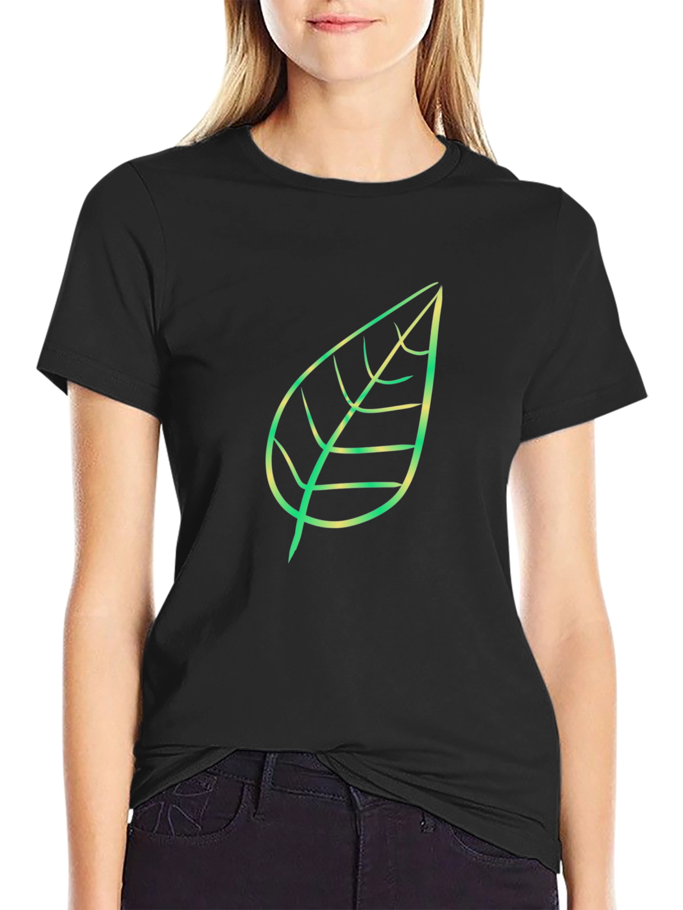 Nature Leaf Graphic Tee - Black Cotton T-Shirt