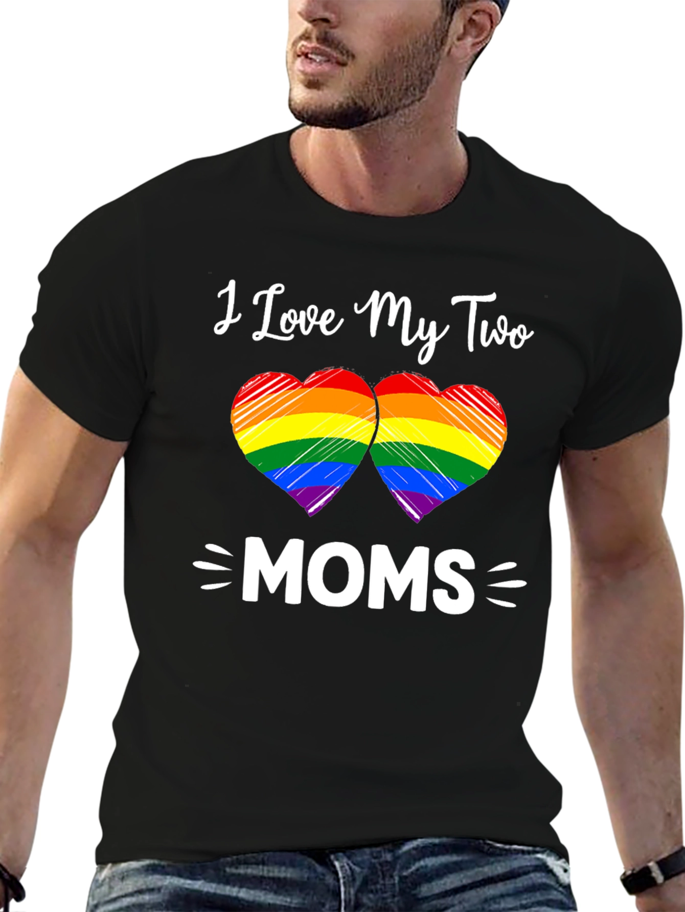 I Love My Two Moms Rainbow Heart T-Shirt