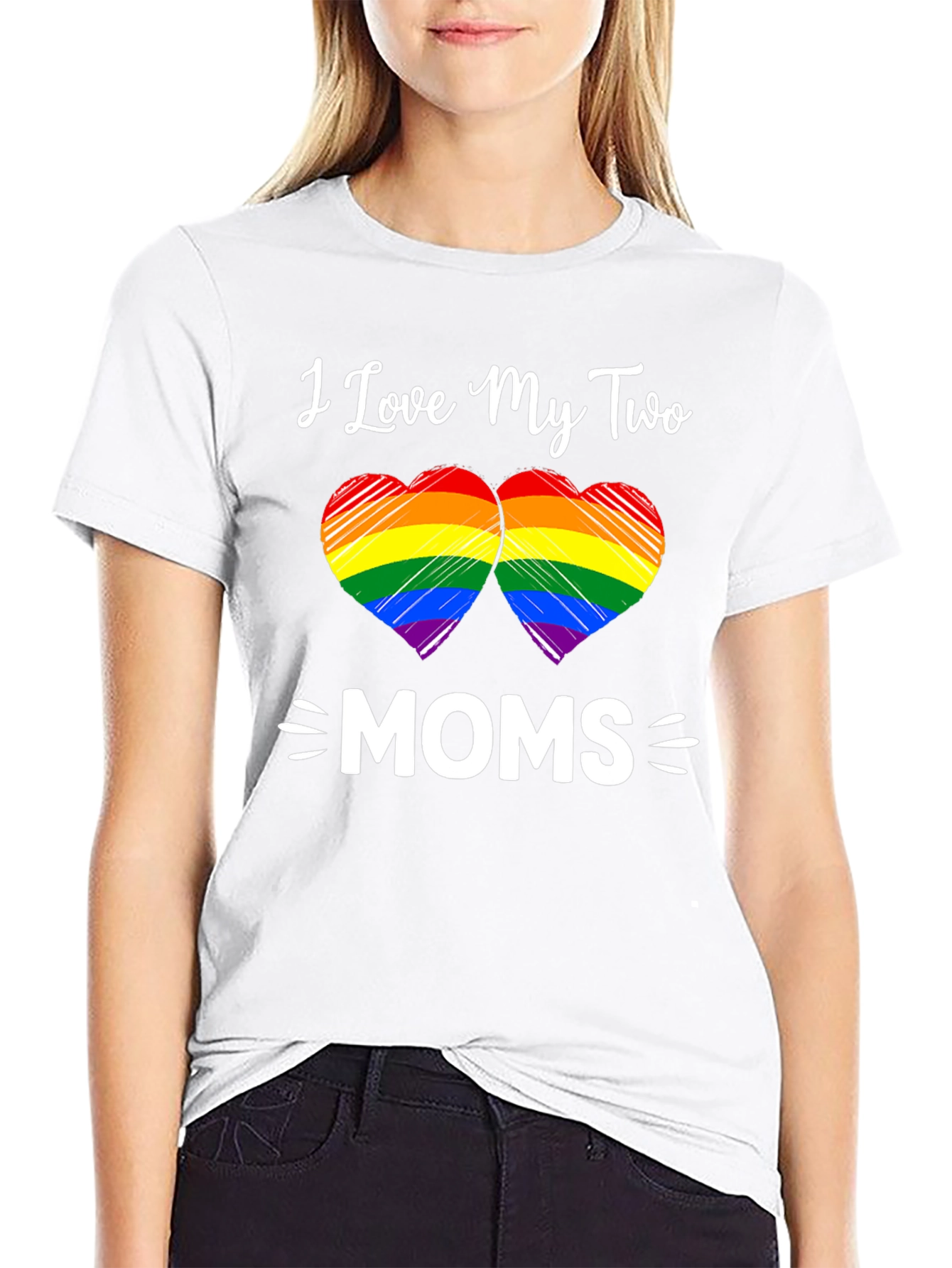 I Love My Two Moms Rainbow Heart T-Shirt