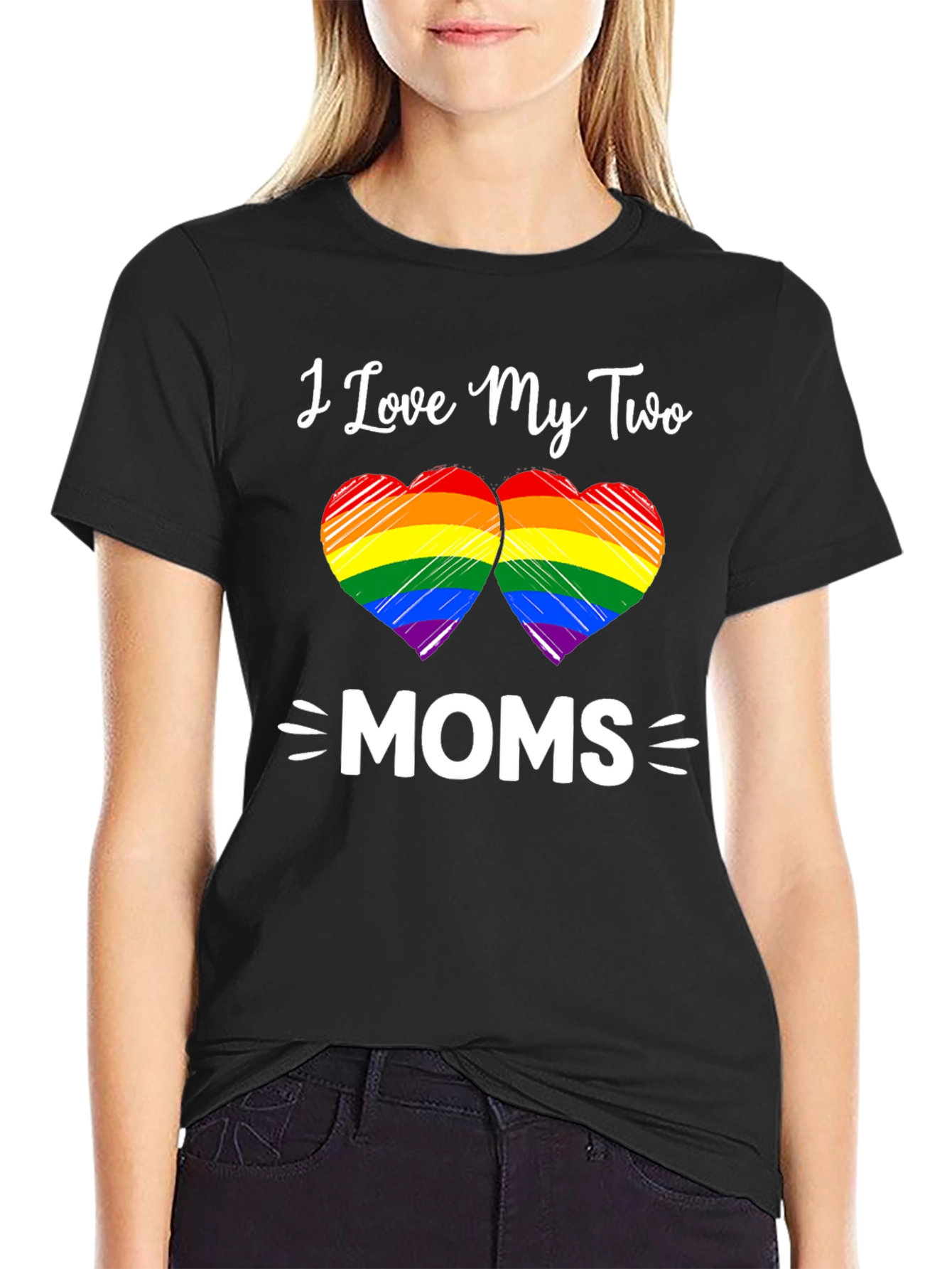 I Love My Two Moms Rainbow Heart T-Shirt