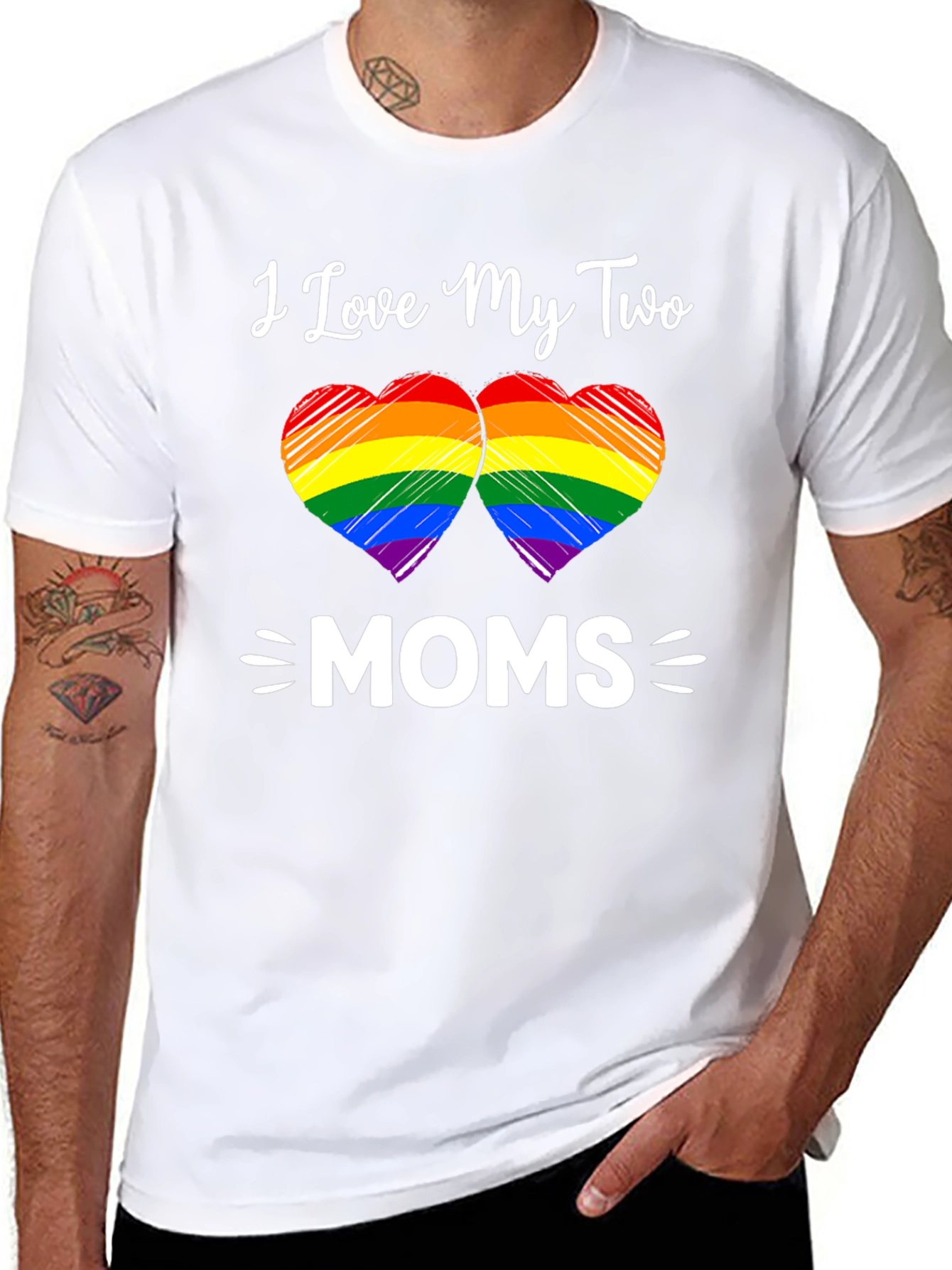 I Love My Two Moms Rainbow Heart T-Shirt