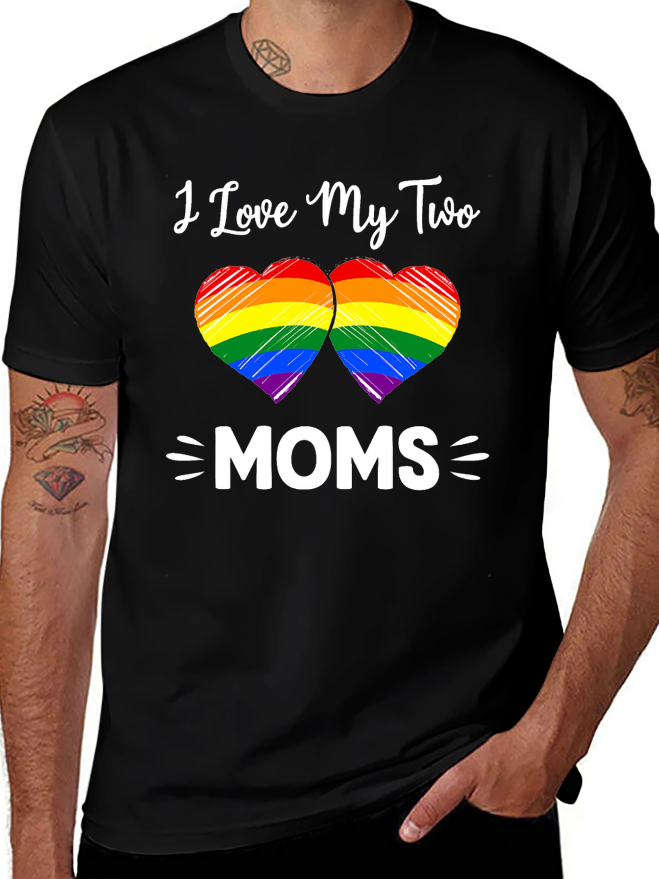 I Love My Two Moms Rainbow Heart T-Shirt