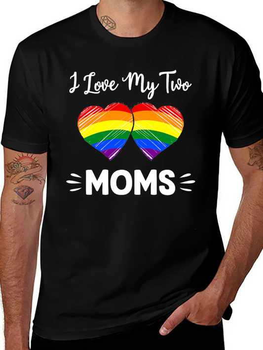 I Love My Two Moms Rainbow Heart T-Shirt
