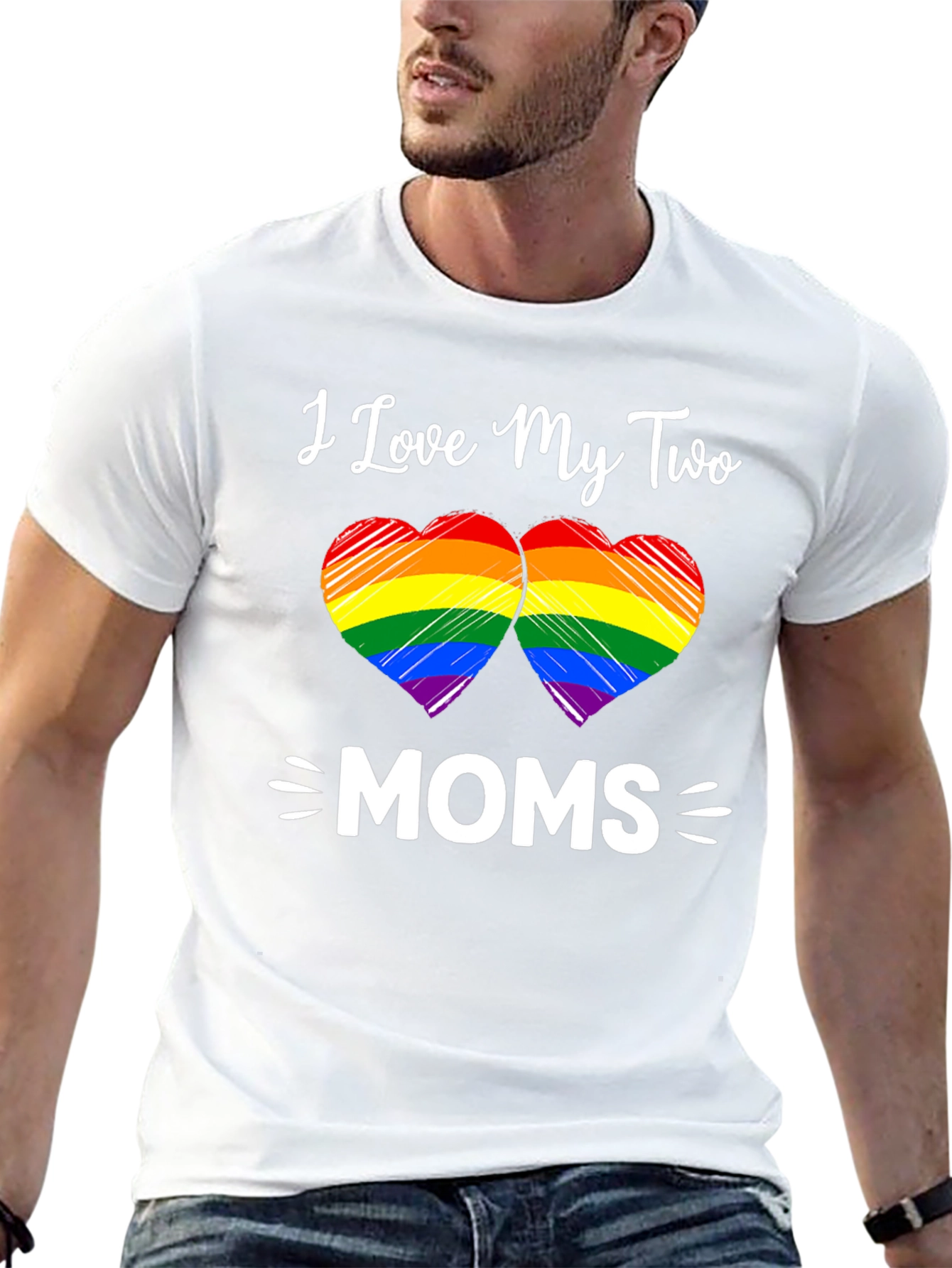 I Love My Two Moms Rainbow Heart T-Shirt