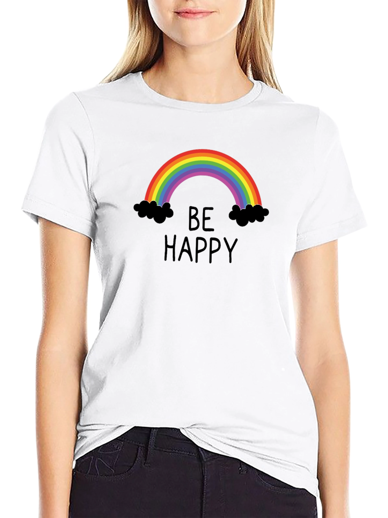Be Happy Rainbow Graphic Tee - Unisex Black T-Shirt