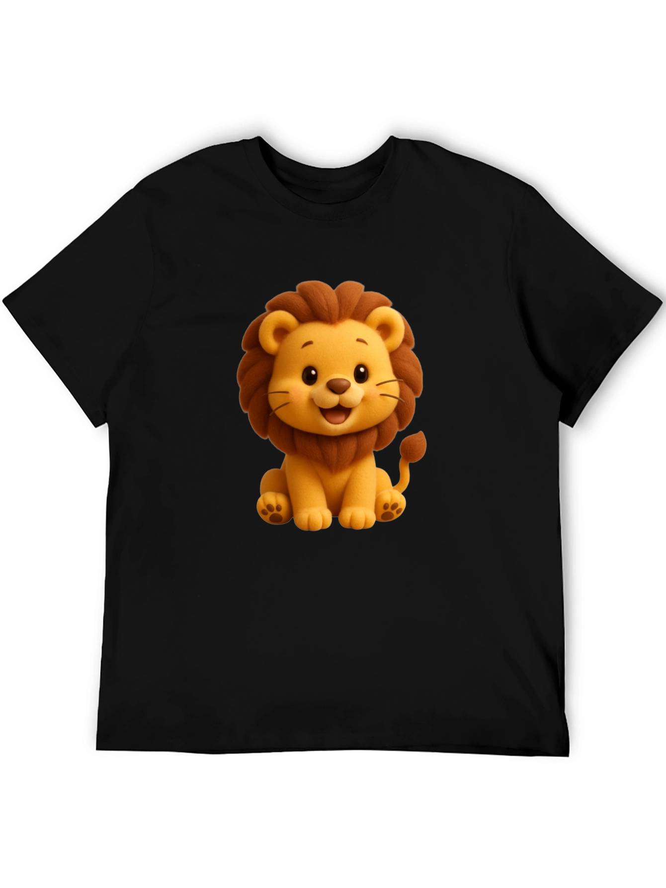 Cute Cartoon Lion Graphic Tee - Black