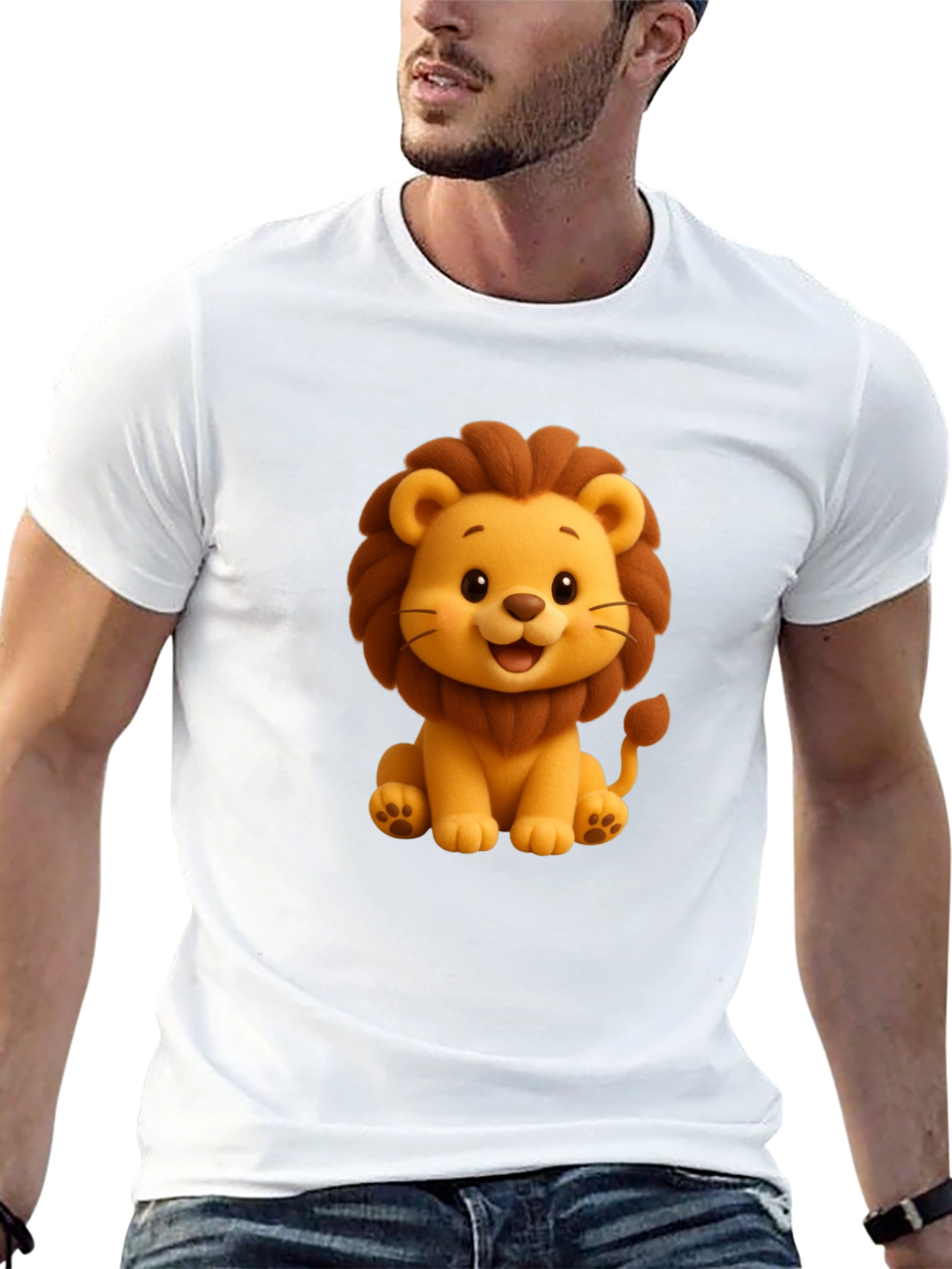 Cute Cartoon Lion Graphic Tee - Black