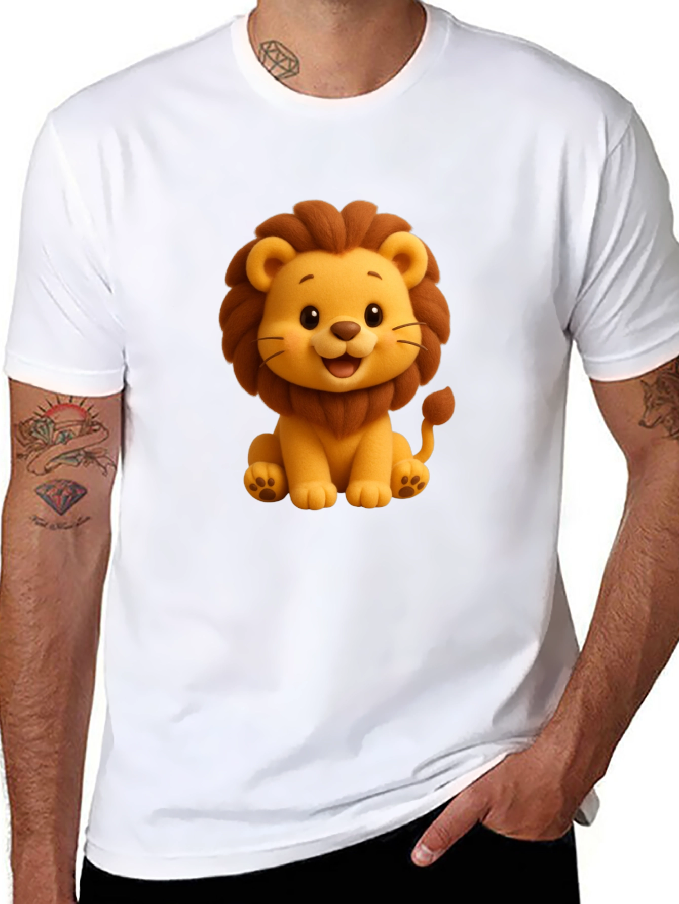 Cute Cartoon Lion Graphic Tee - Black