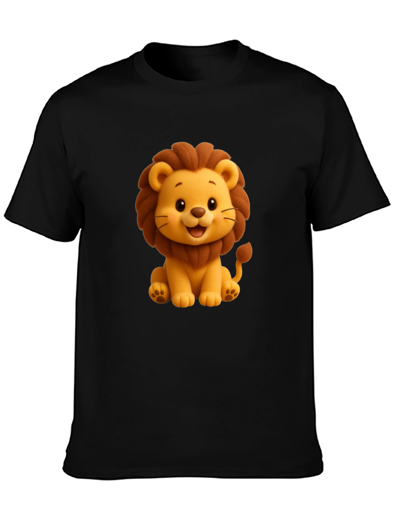 Cute Cartoon Lion Graphic Tee - Black
