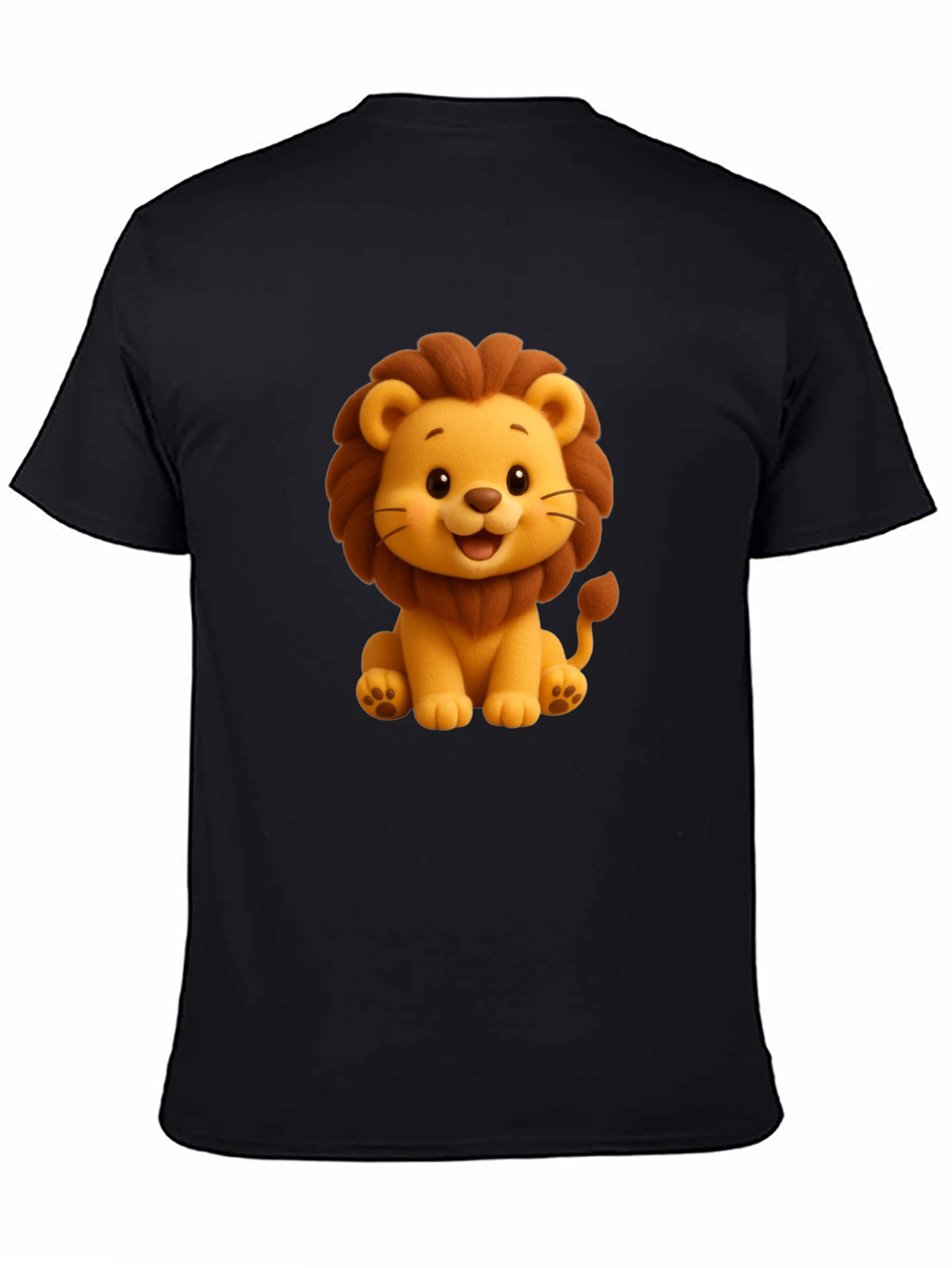 Cute Cartoon Lion Graphic Tee - Black