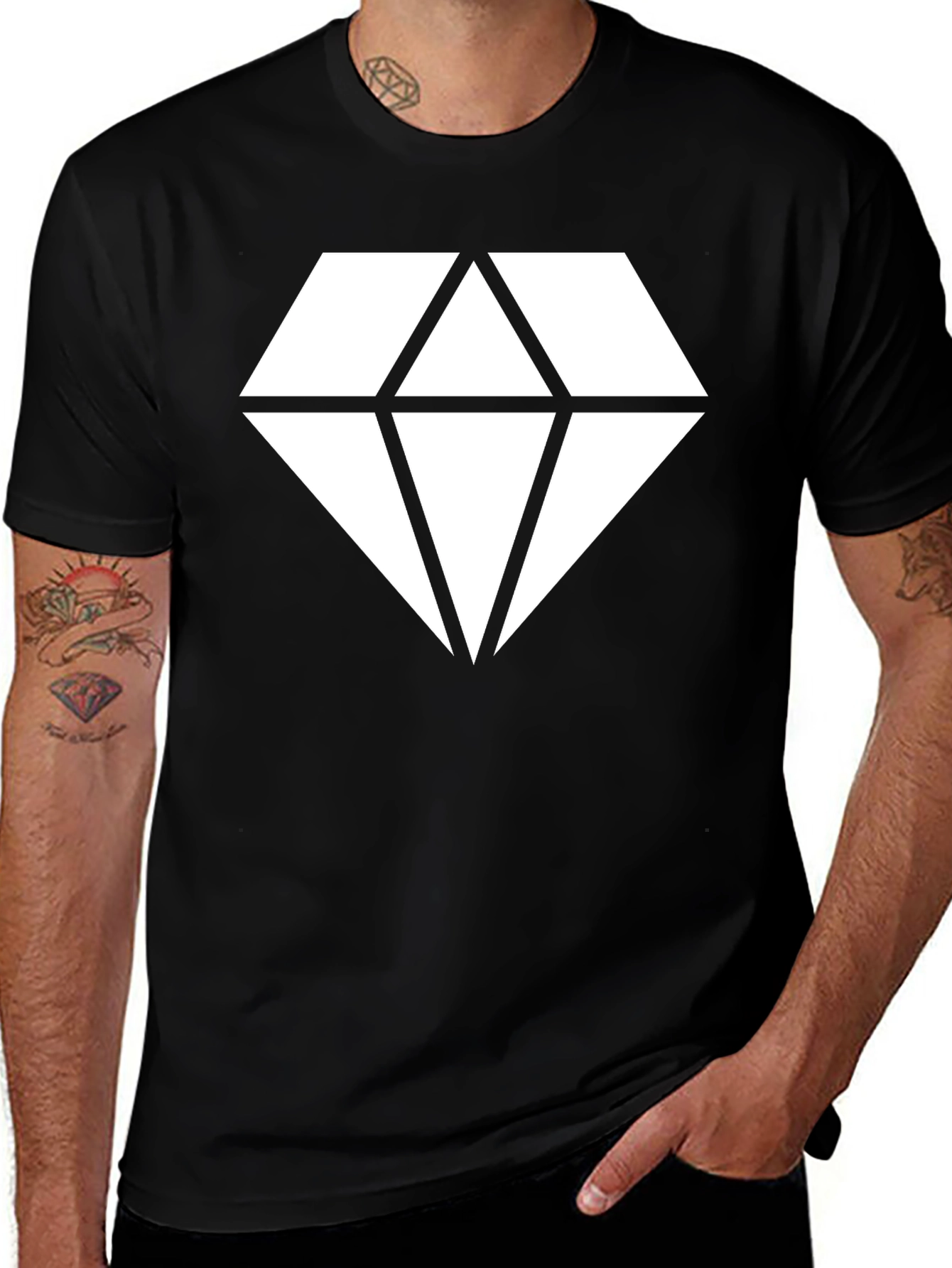 Black T-Shirt with Geometric Diamond Graphic