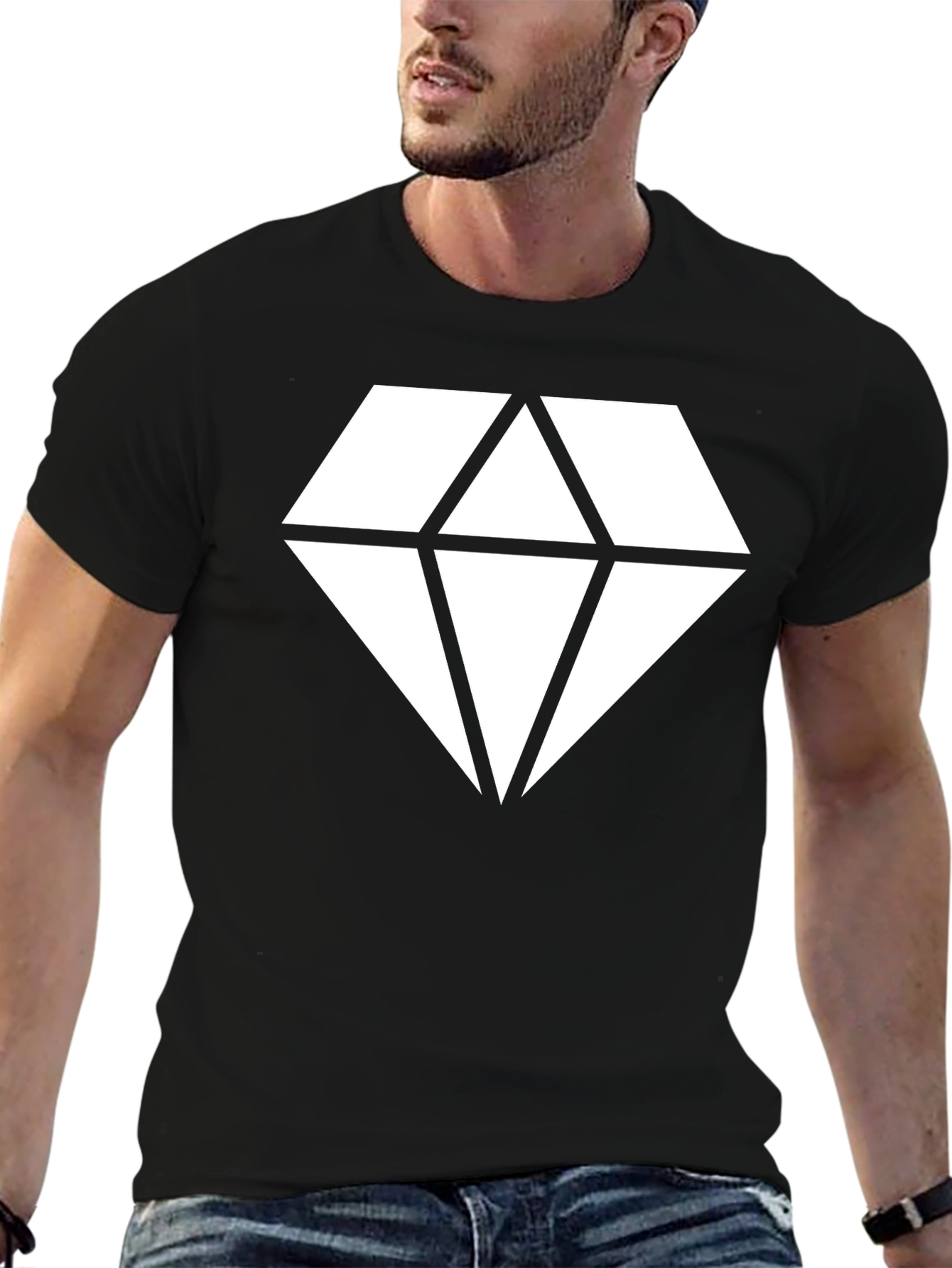 Black T-Shirt with Geometric Diamond Graphic