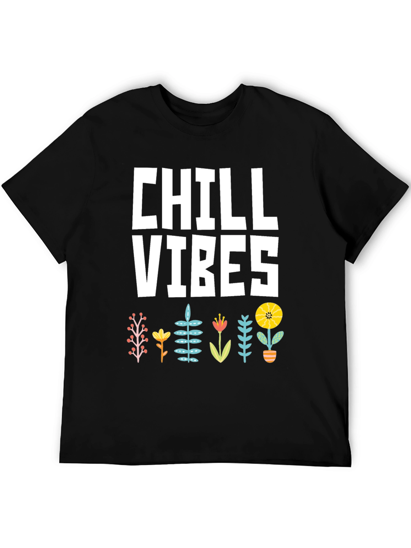 Chill Vibes Graphic T-Shirt - Black Floral Design