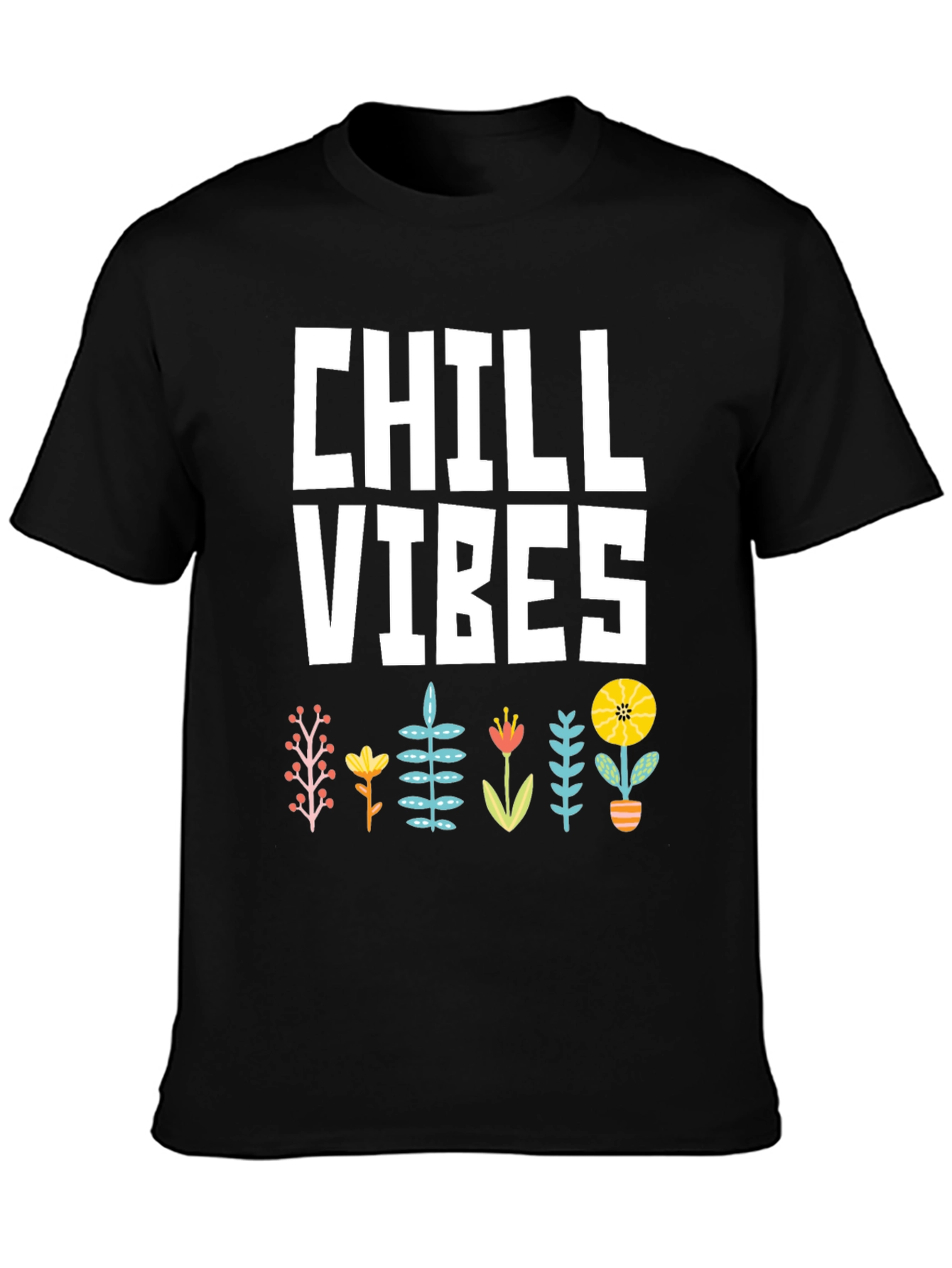 Chill Vibes Graphic T-Shirt - Black Floral Design