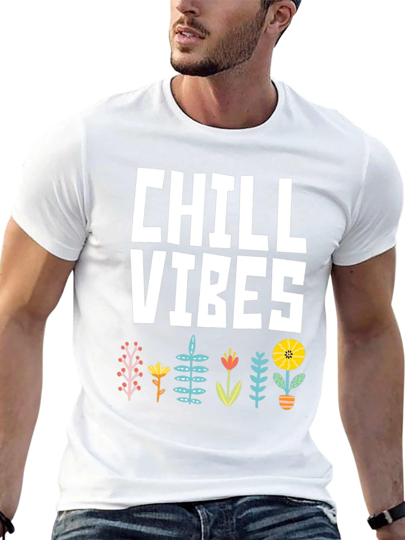 Chill Vibes Graphic T-Shirt - Black Floral Design