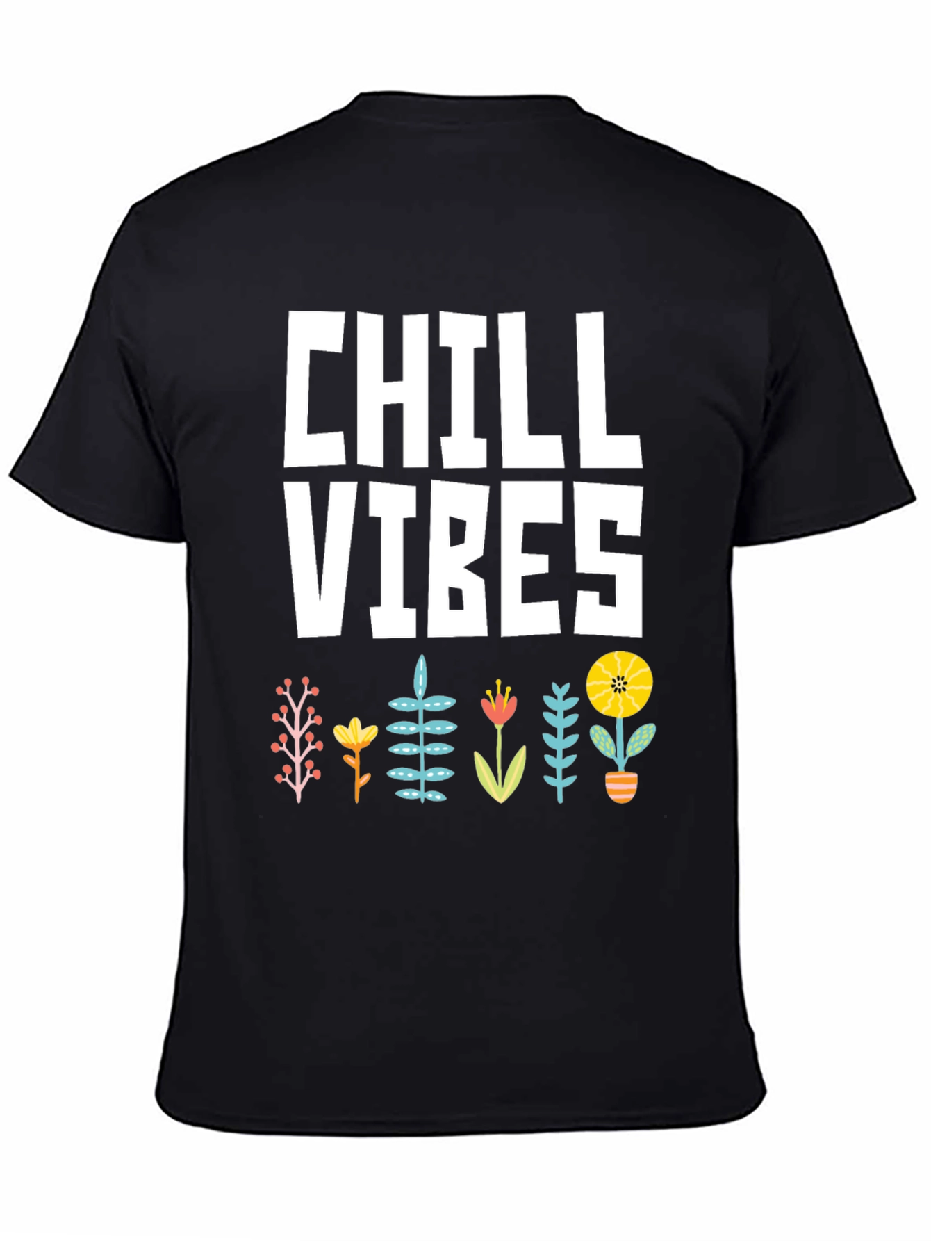 Chill Vibes Graphic T-Shirt - Black Floral Design