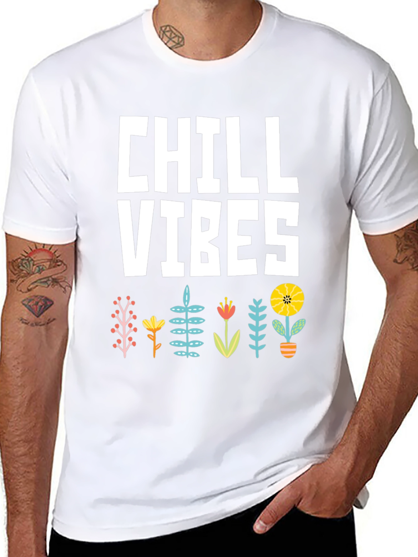 Chill Vibes Graphic T-Shirt - Black Floral Design