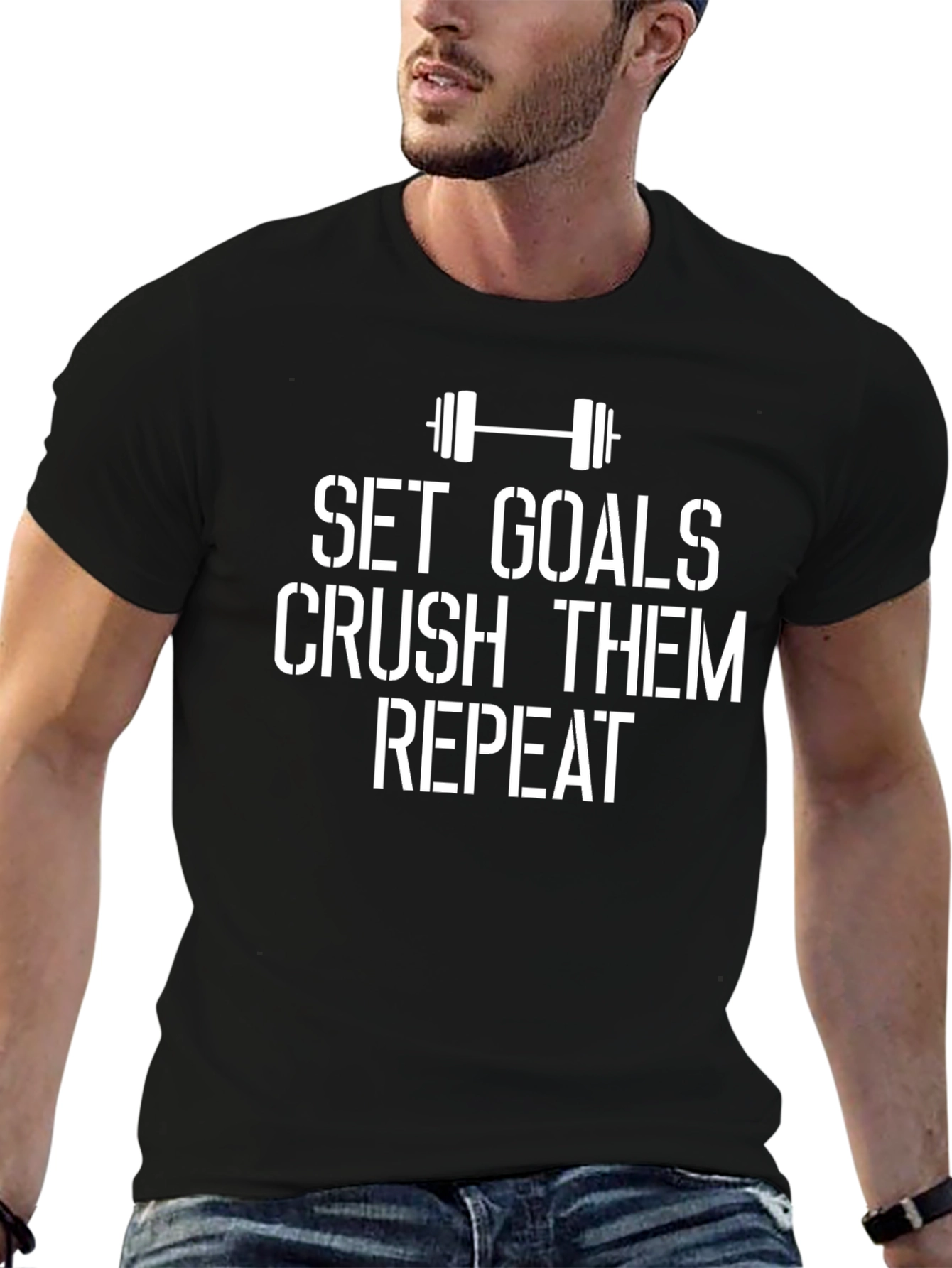Set Goals Crush Them Repeat Gym Workout T-Shirt