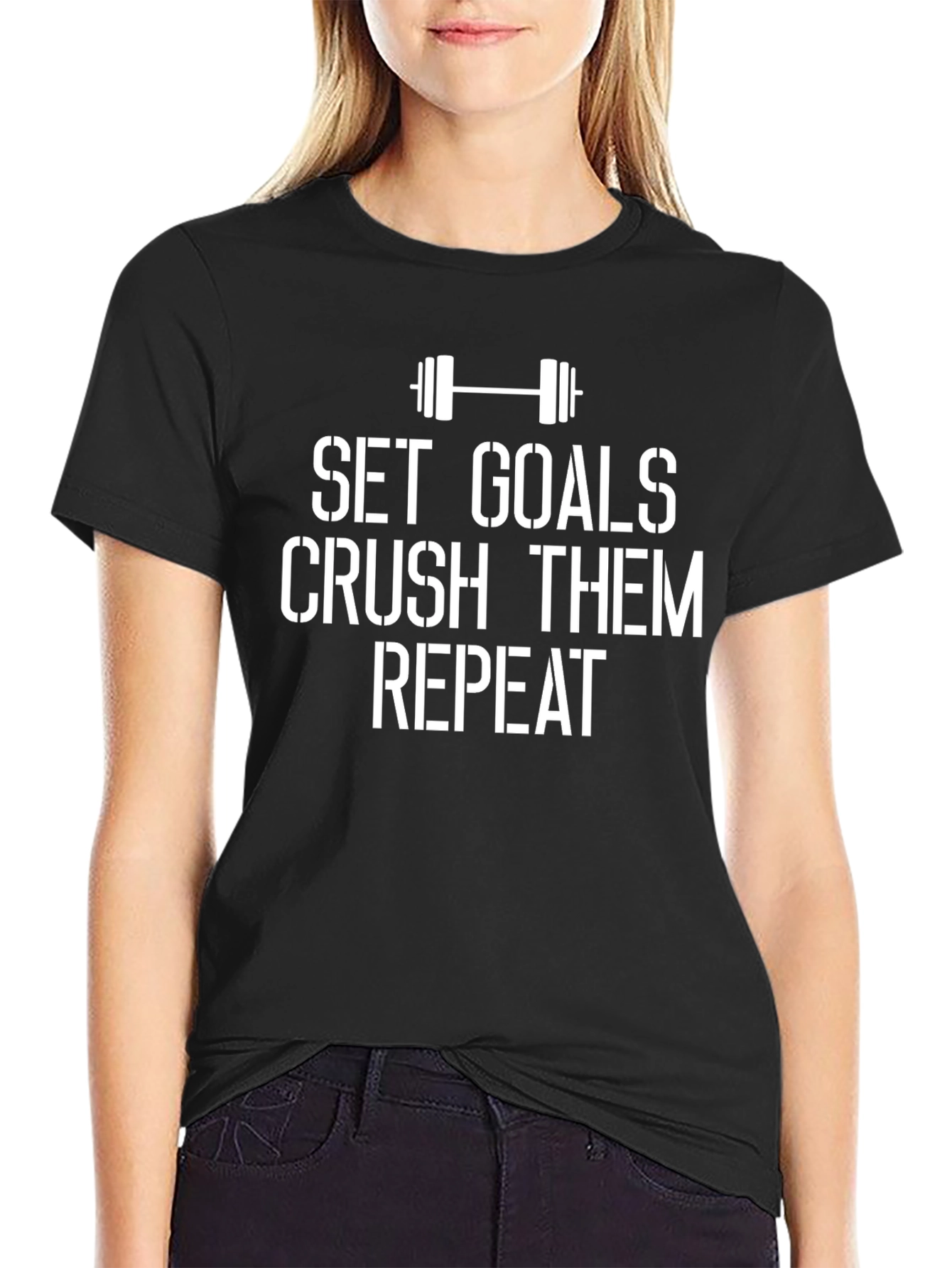Set Goals Crush Them Repeat Gym Workout T-Shirt
