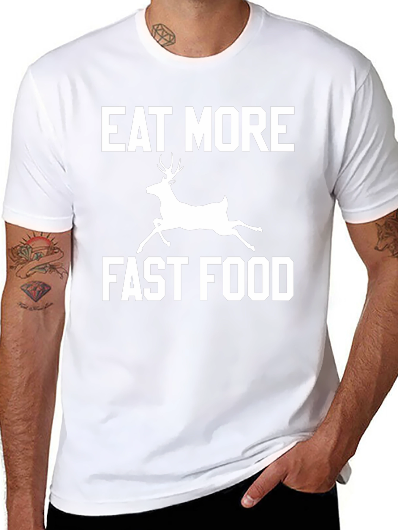 Eat More Fast Food Funny Deer Graphic T-Shirt