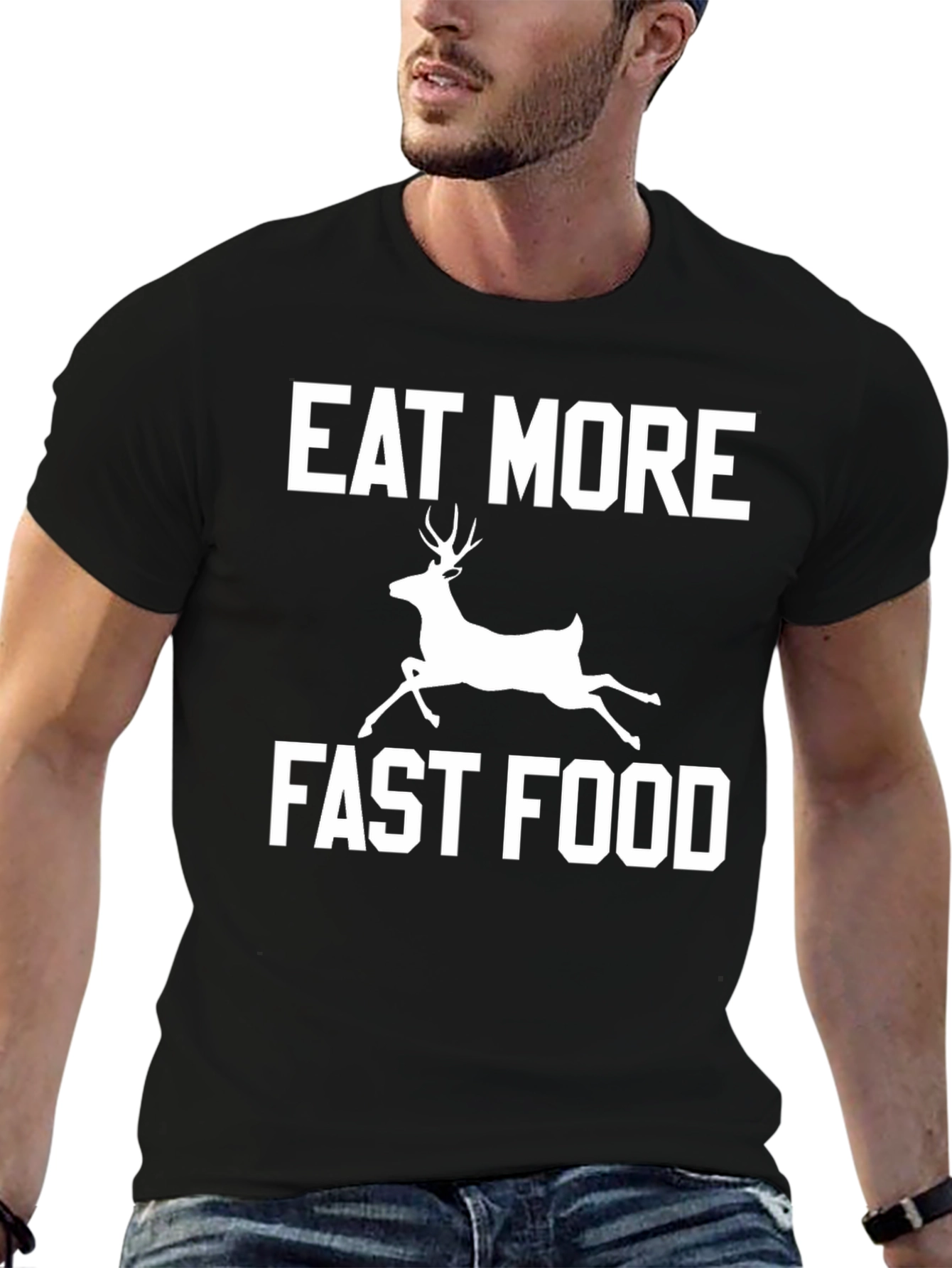 Eat More Fast Food Funny Deer Graphic T-Shirt
