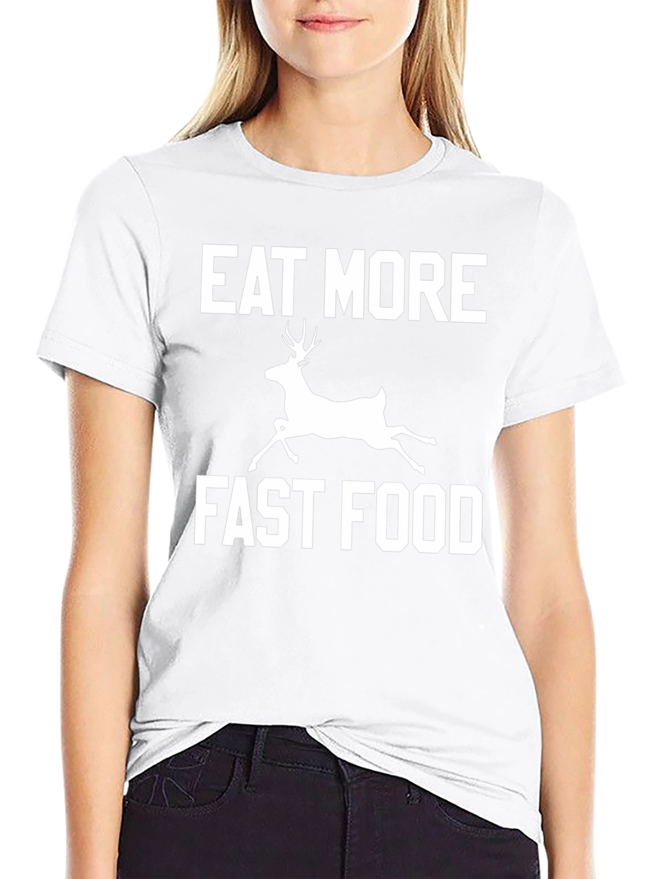 Eat More Fast Food Funny Deer Graphic T-Shirt