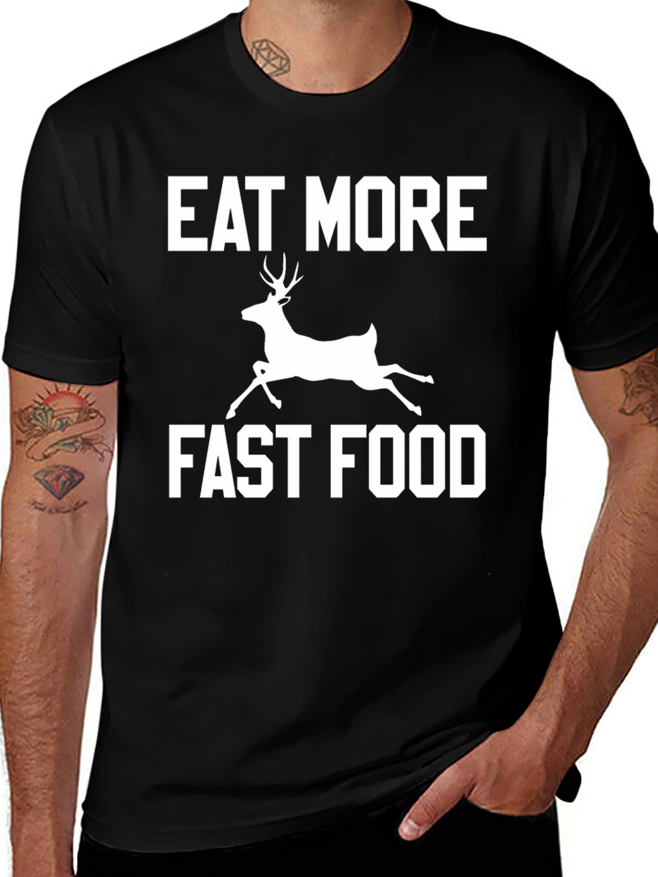 Eat More Fast Food Funny Deer Graphic T-Shirt
