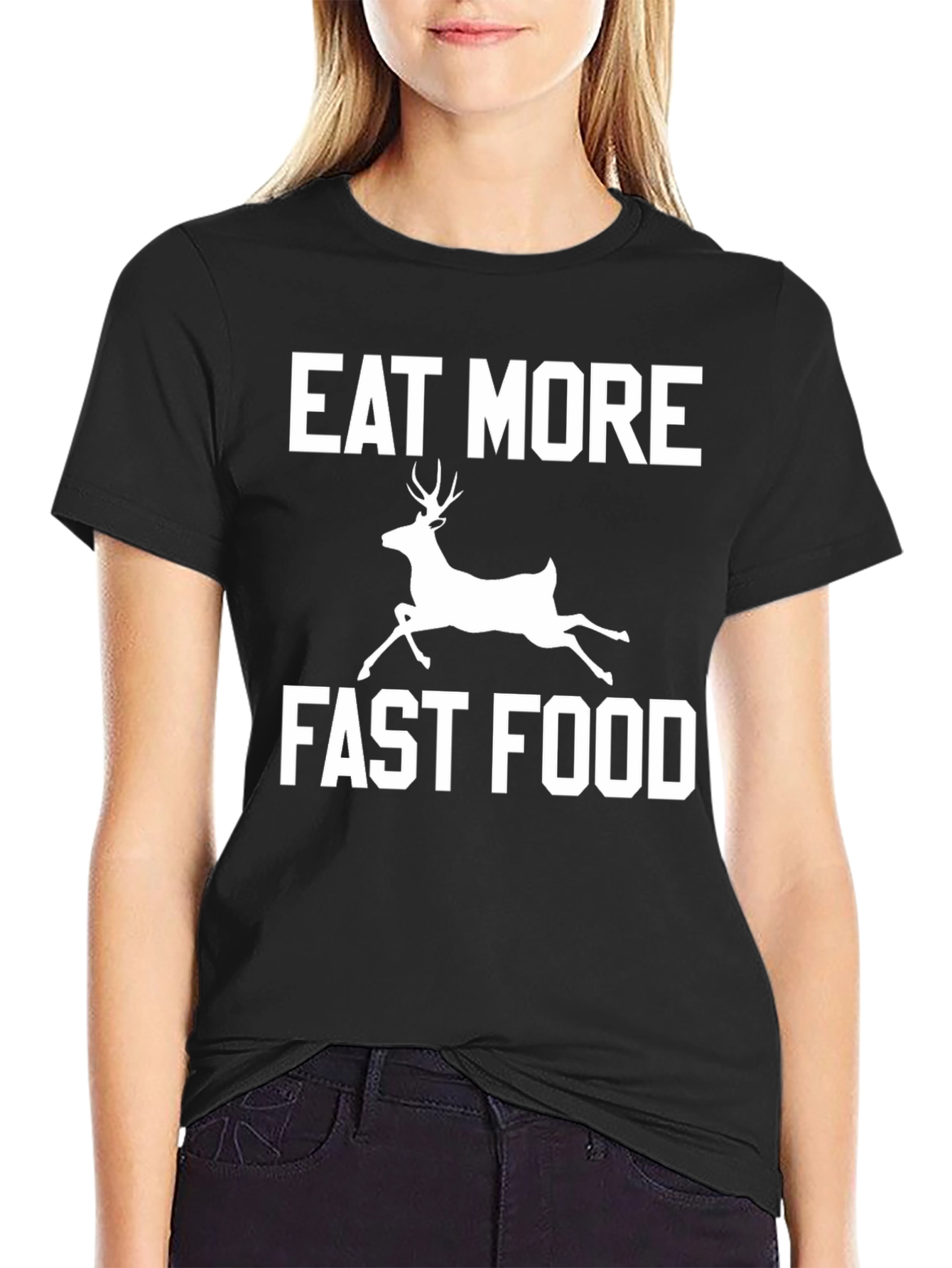 Eat More Fast Food Funny Deer Graphic T-Shirt