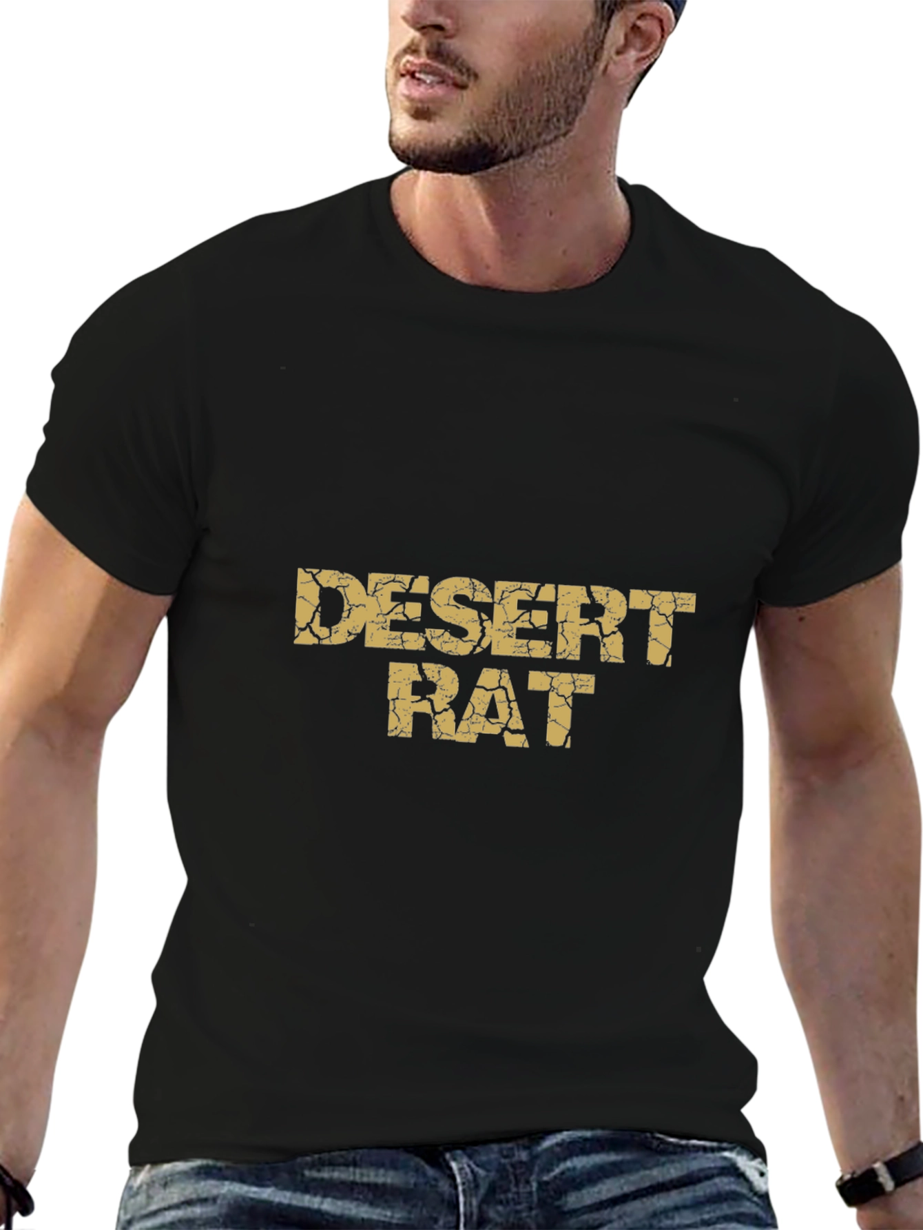 Desert Rat Graphic Tee - Black Cotton Casual T-Shirt