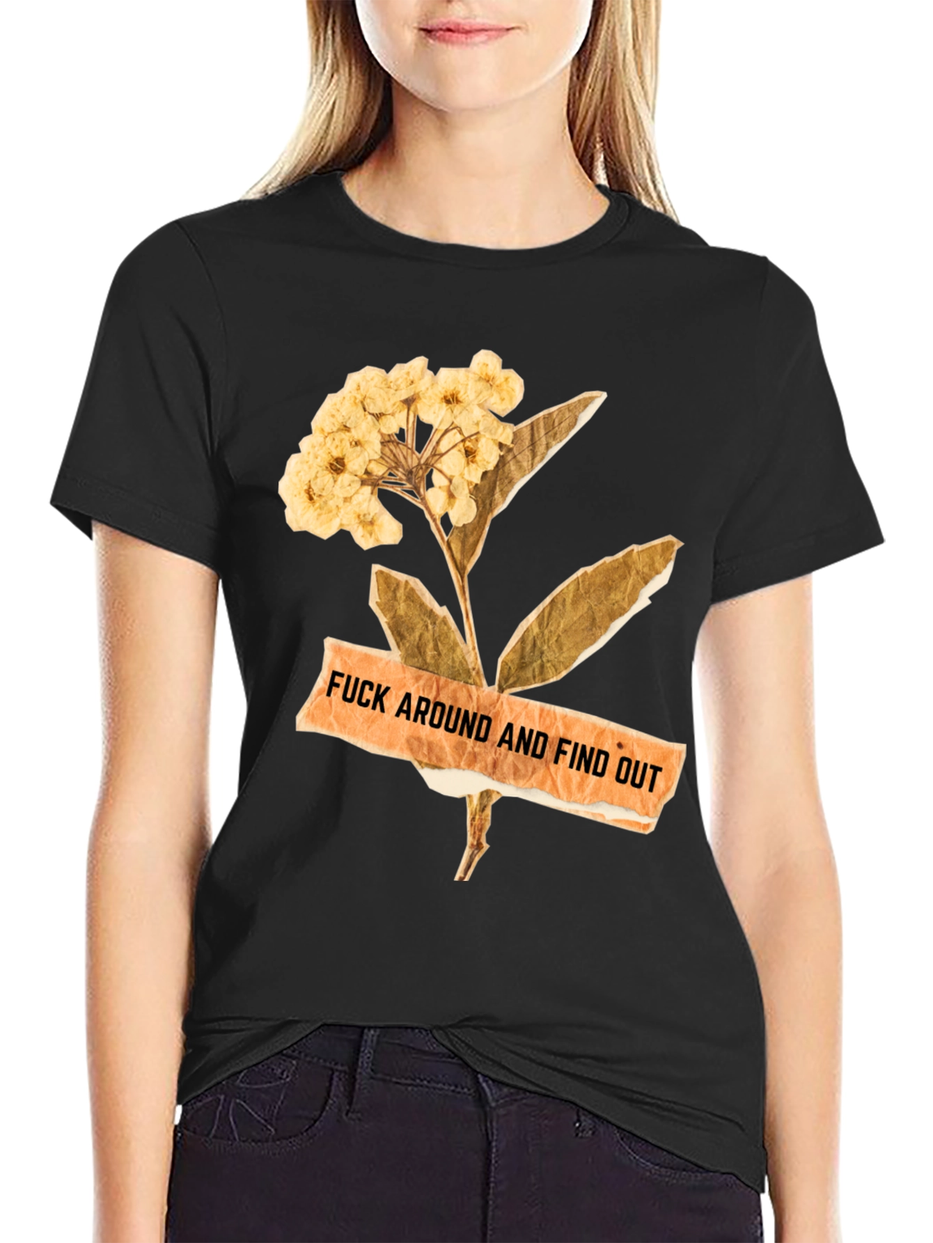 Floral Caution Mens Black Tee