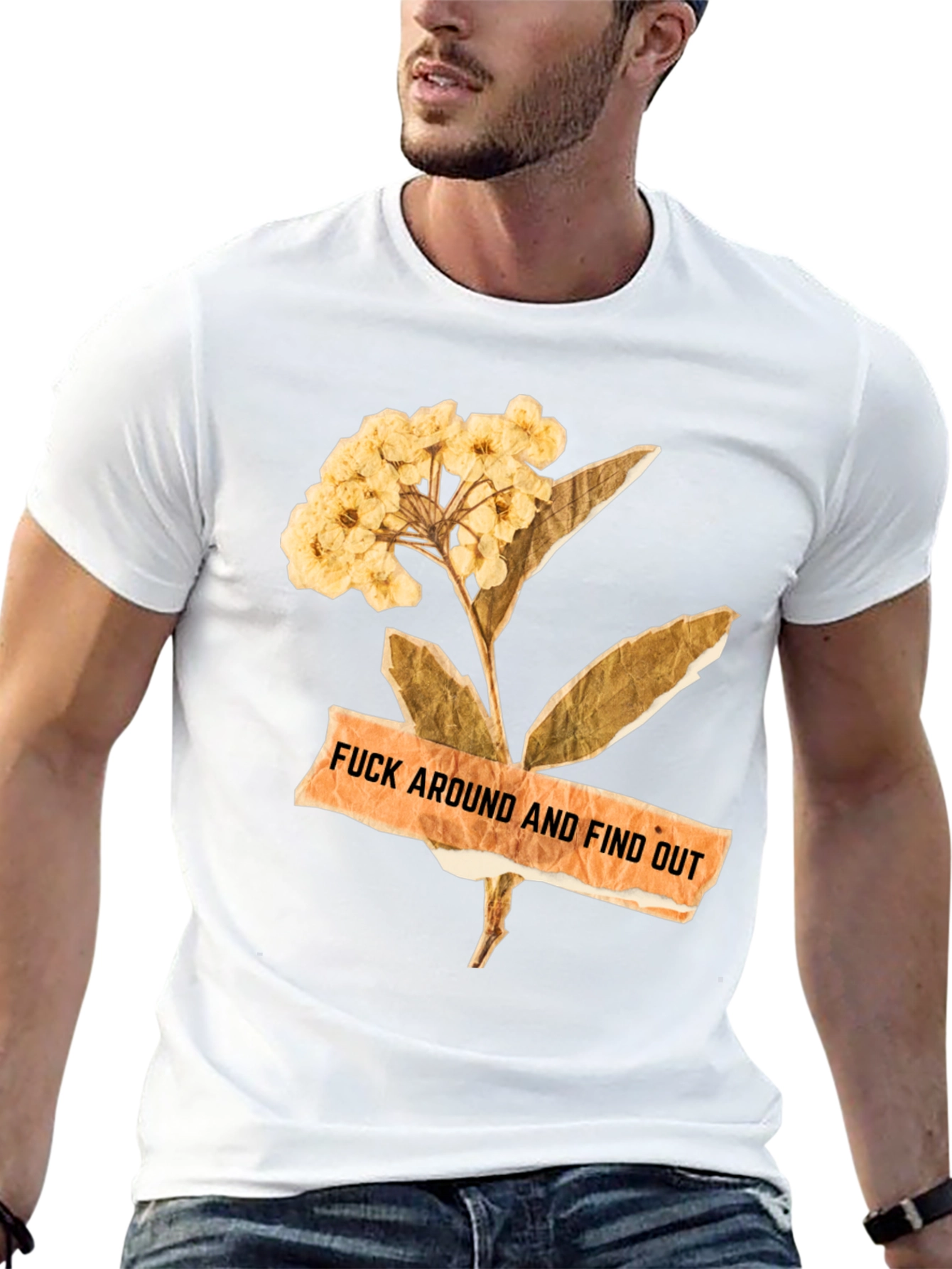 Floral Caution Mens Black Tee