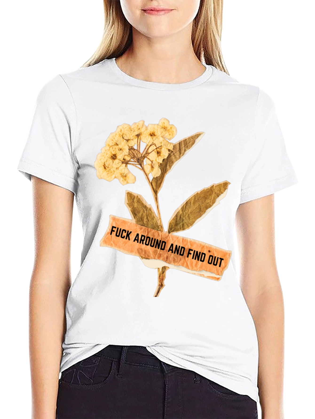 Floral Caution Mens Black Tee