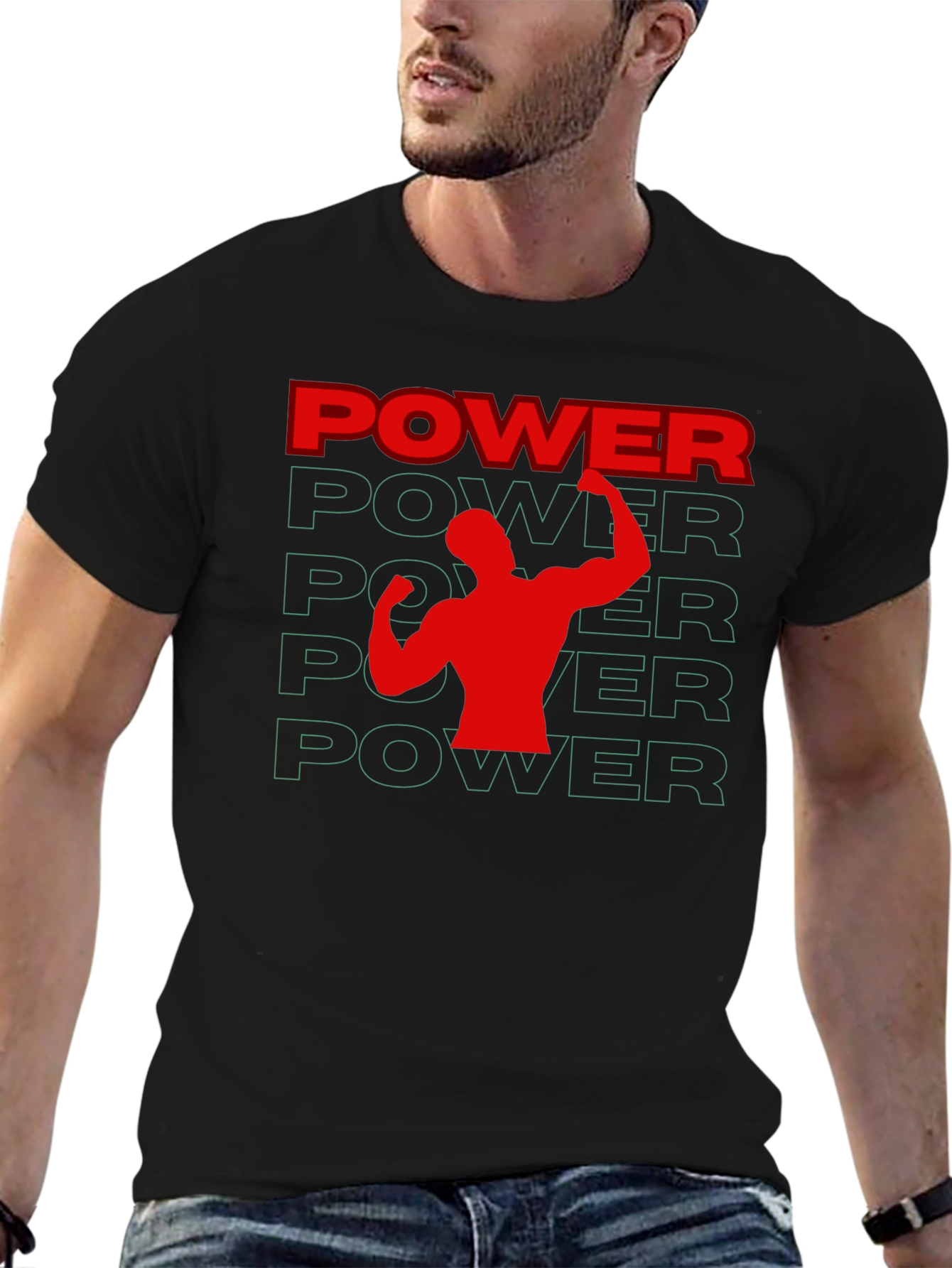 Power Graphic Tee - Black Cotton Gym Shirt