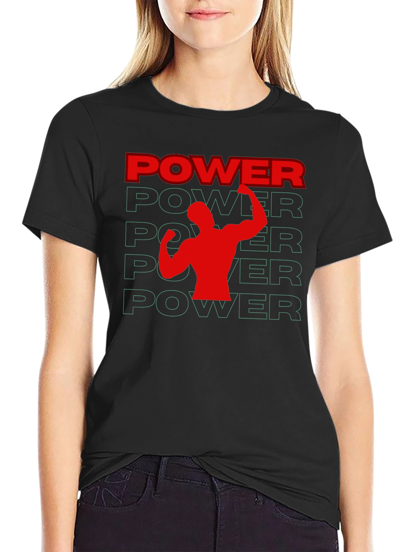 Power Graphic Tee - Black Cotton Gym Shirt