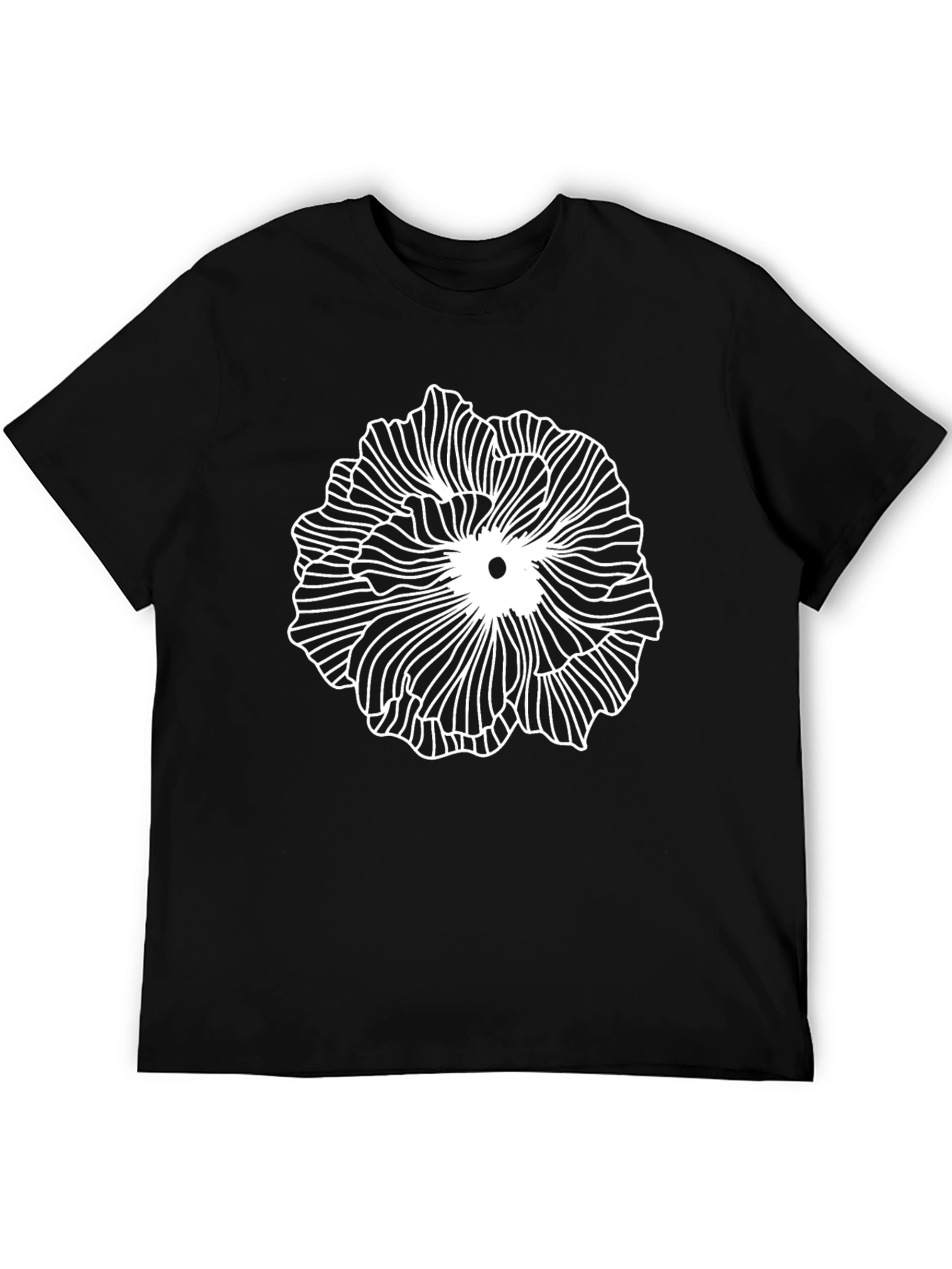 Abstract Floral Line Art Black T-Shirt