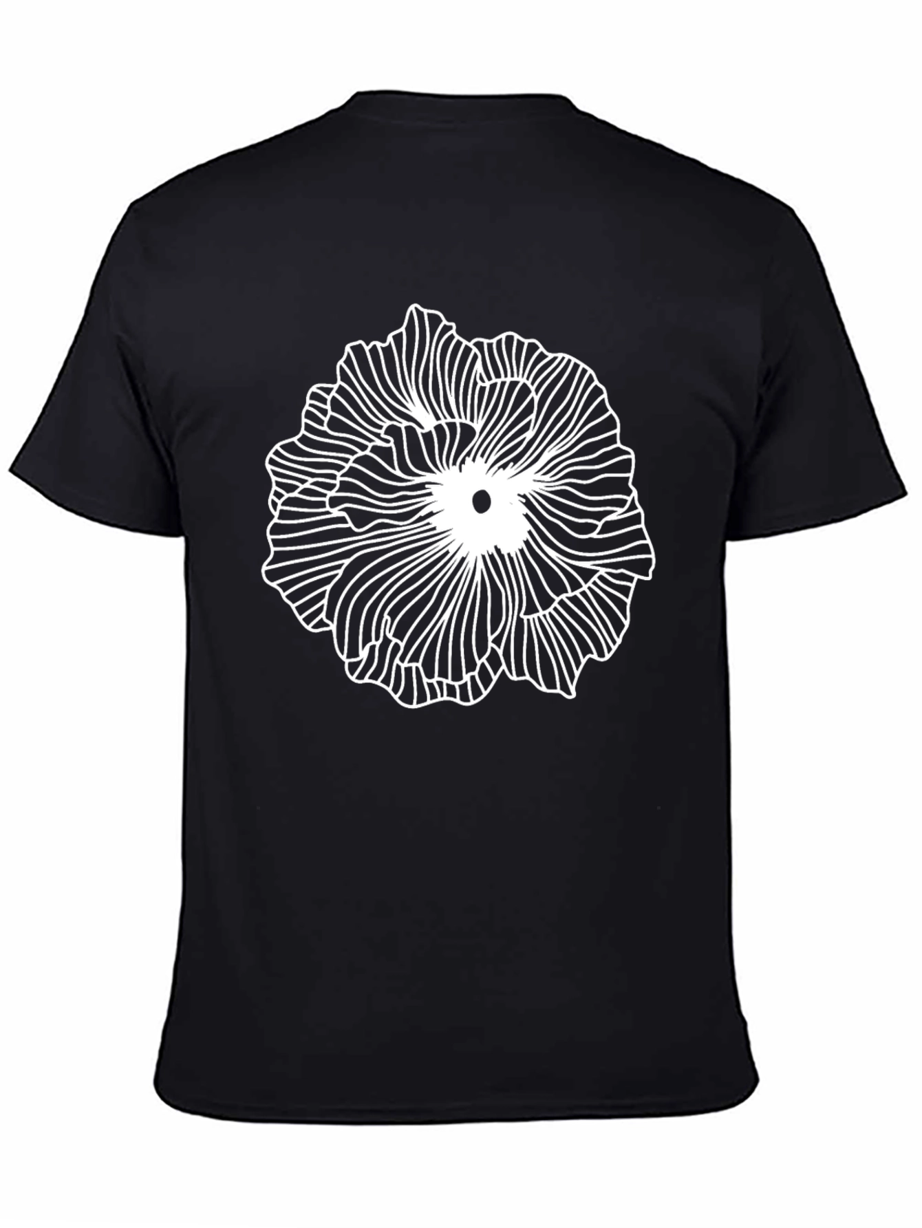 Abstract Floral Line Art Black T-Shirt