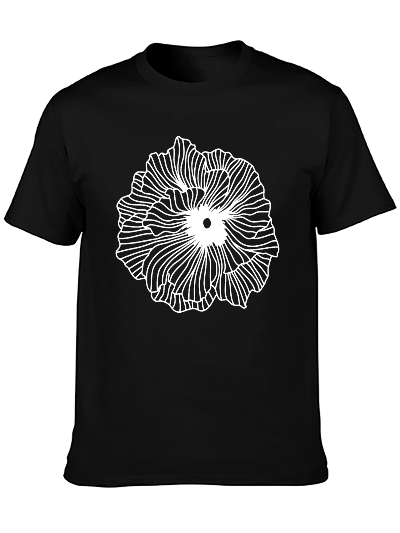Abstract Floral Line Art Black T-Shirt