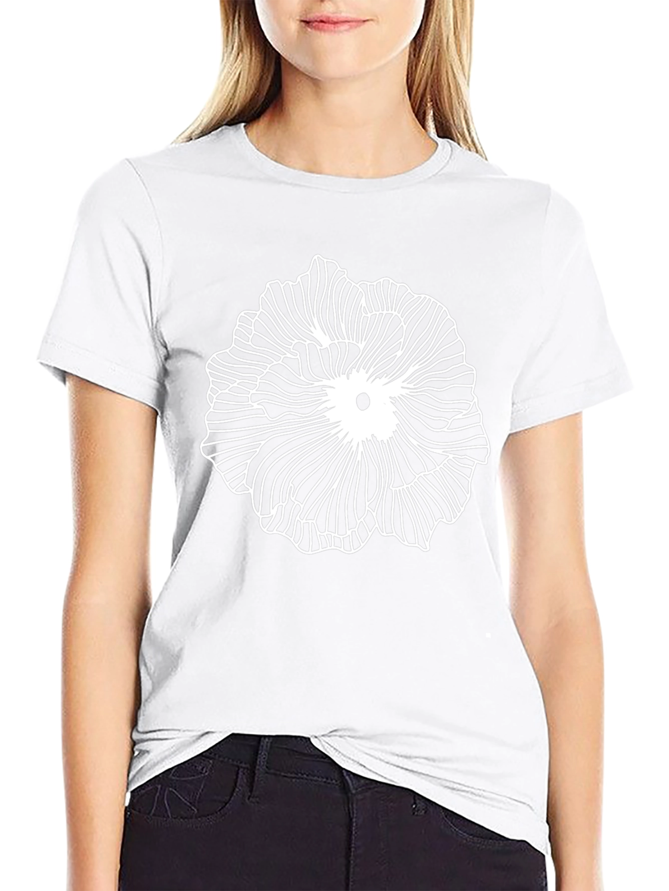 Abstract Floral Line Art Black T-Shirt
