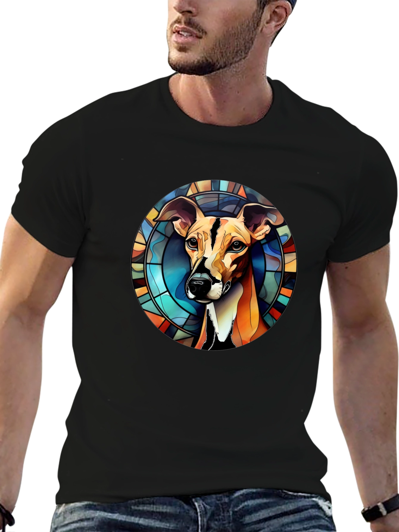 Stained Glass Dog Graphic Tee - Mens Black T-Shirt