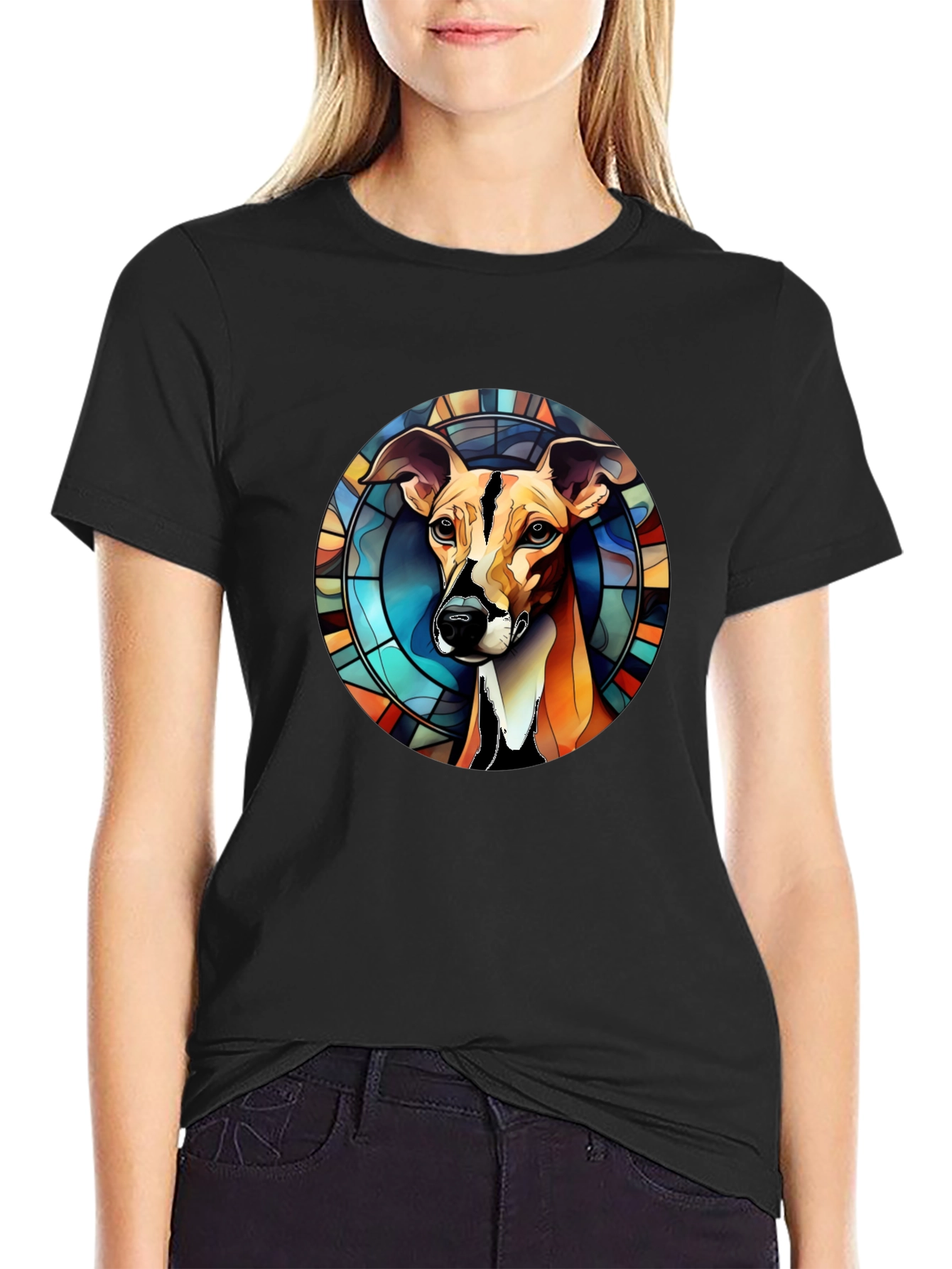 Stained Glass Dog Graphic Tee - Mens Black T-Shirt