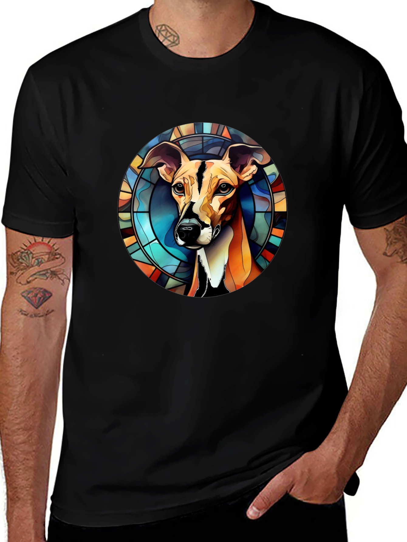 Stained Glass Dog Graphic Tee - Mens Black T-Shirt