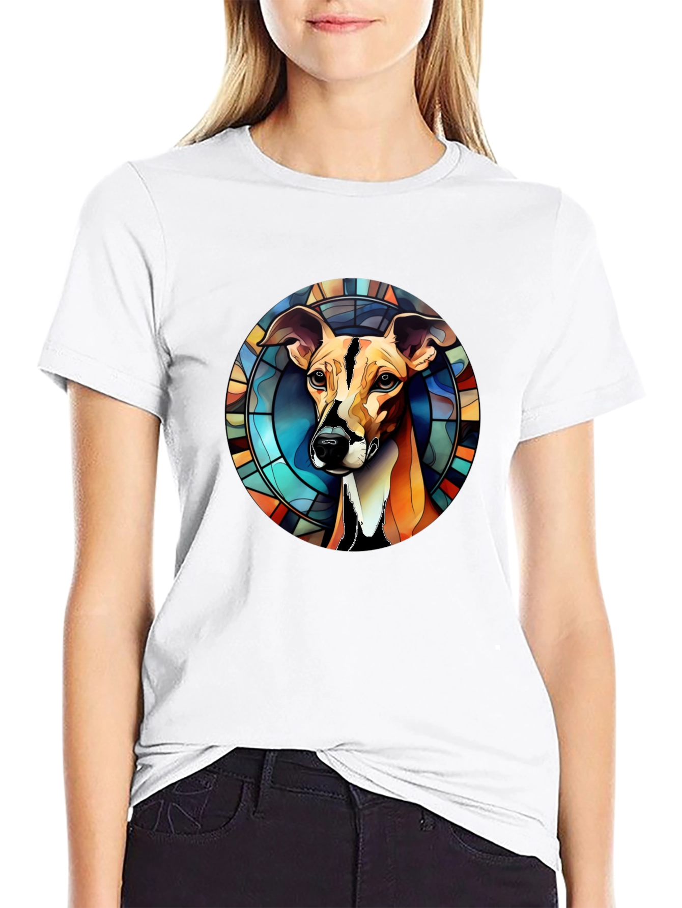Stained Glass Dog Graphic Tee - Mens Black T-Shirt