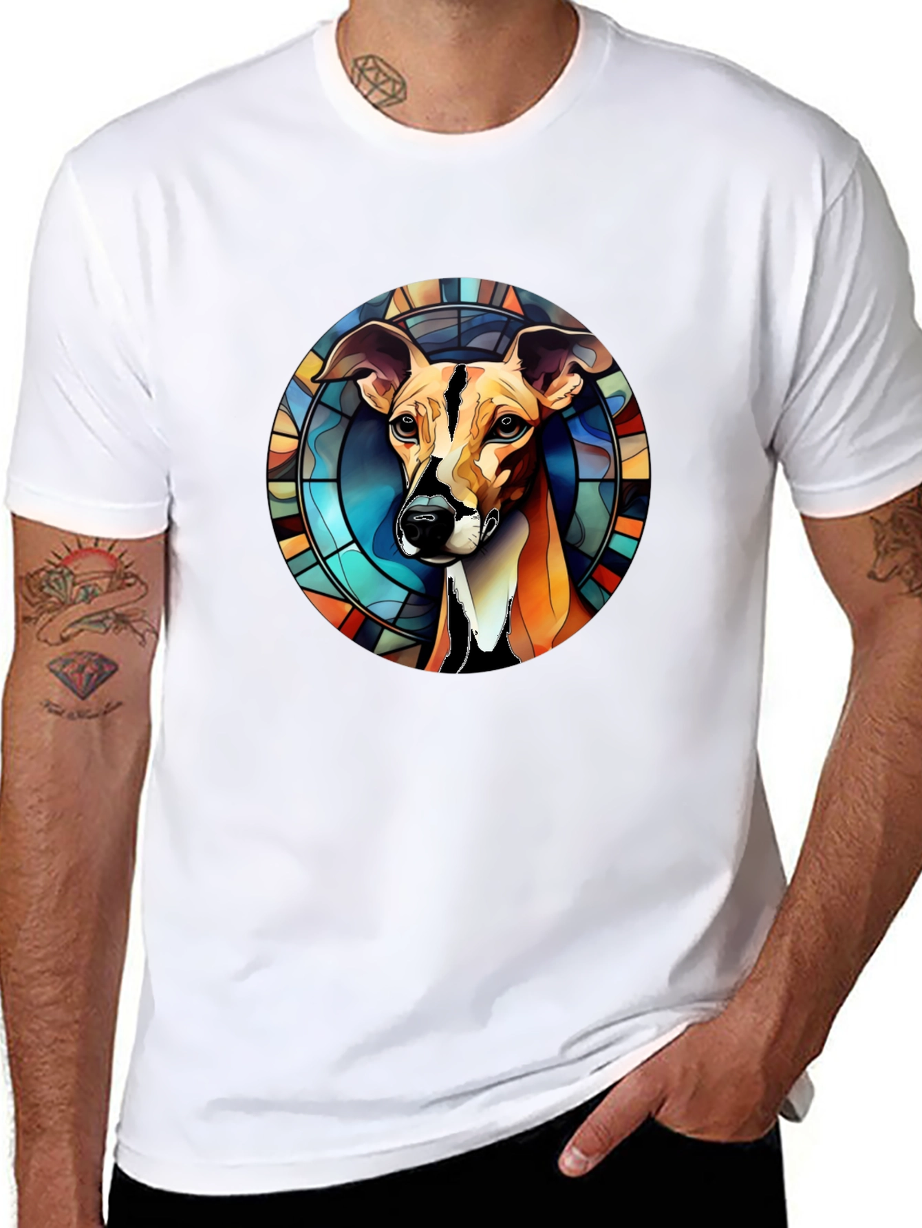 Stained Glass Dog Graphic Tee - Mens Black T-Shirt