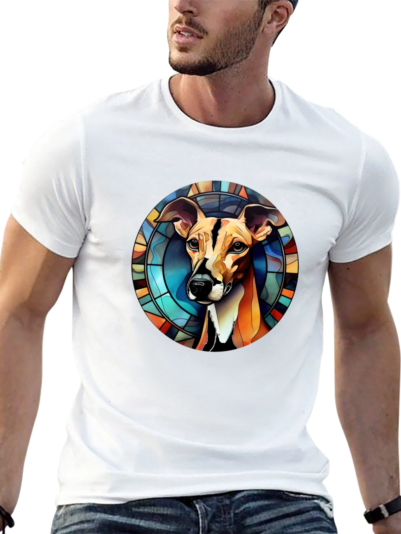 Stained Glass Dog Graphic Tee - Mens Black T-Shirt