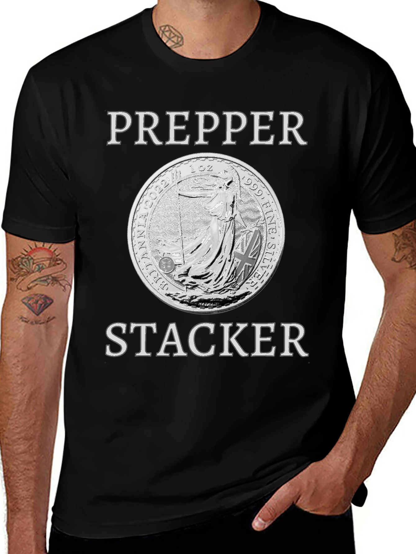 Prepper Stacker Silver Coin Graphic T-Shirt