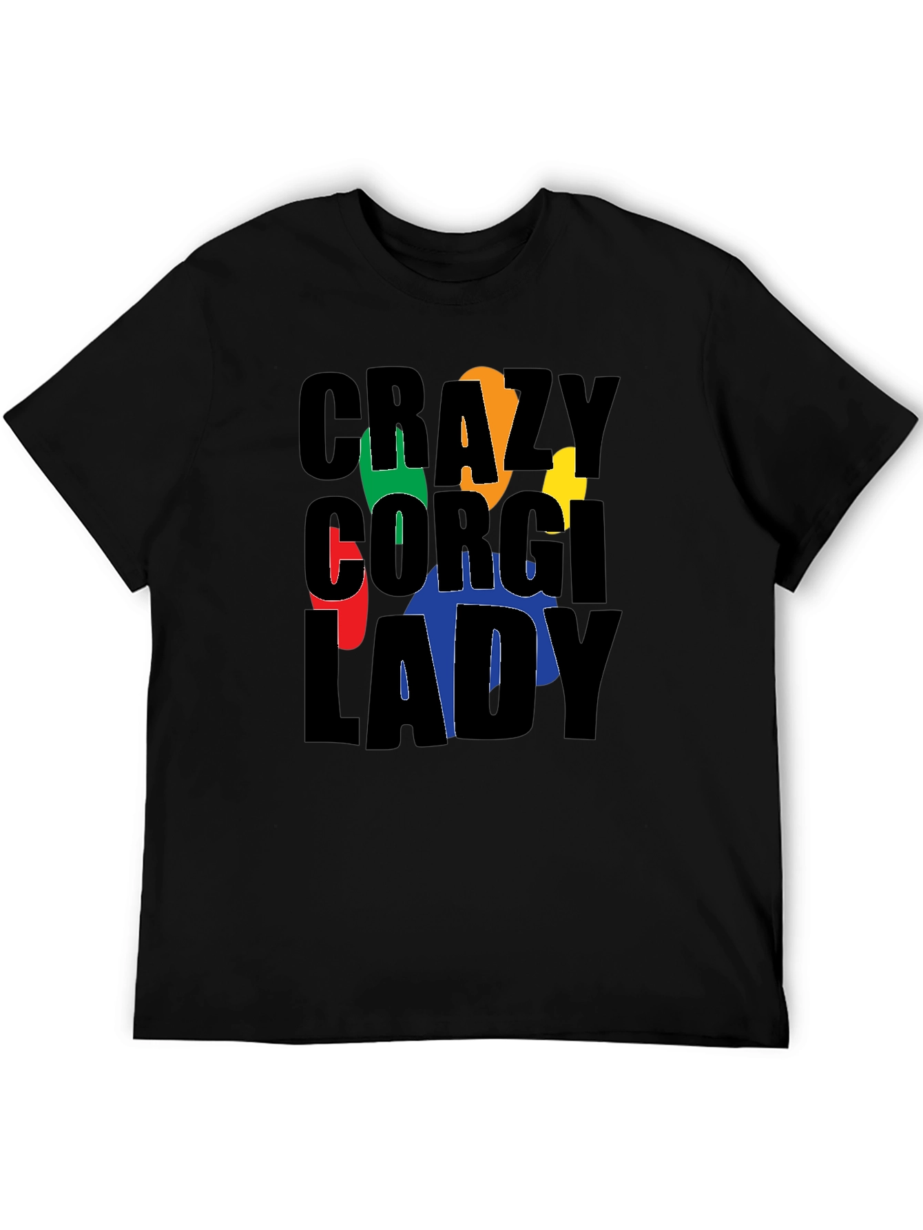 Crazy Corgi Lady Black T-Shirt