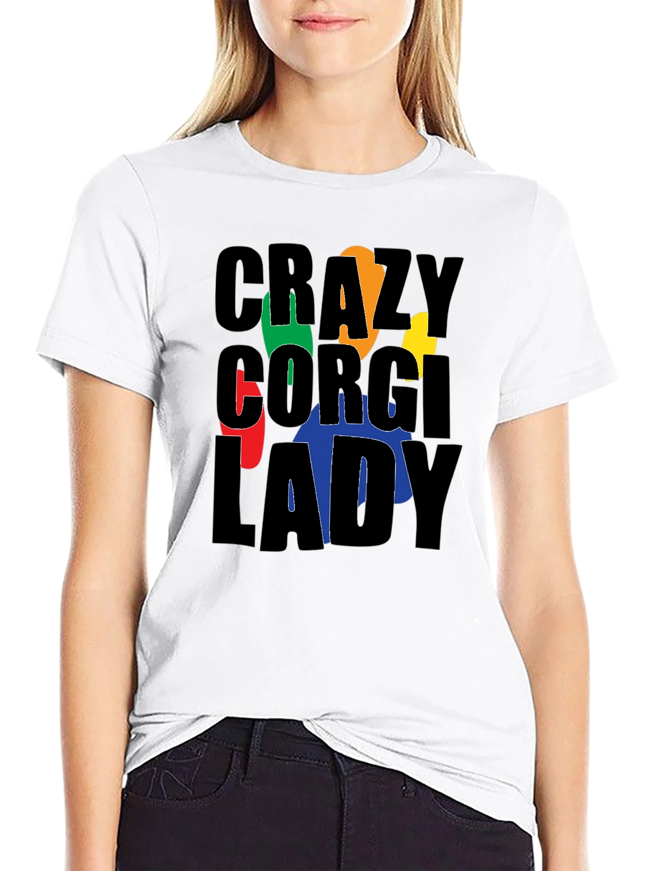 Crazy Corgi Lady Black T-Shirt