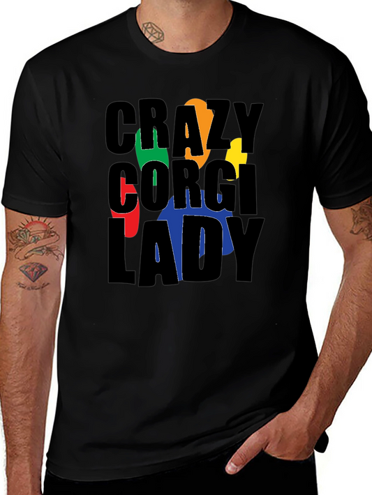 Crazy Corgi Lady Black T-Shirt