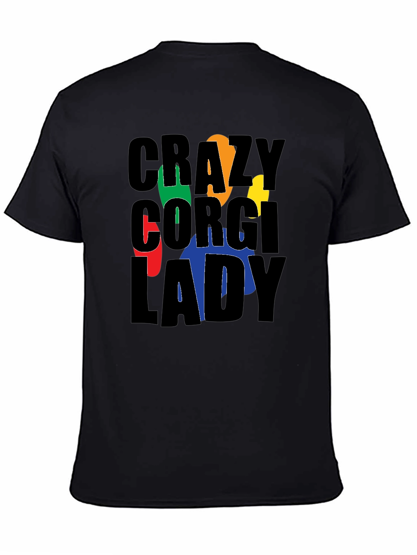 Crazy Corgi Lady Black T-Shirt