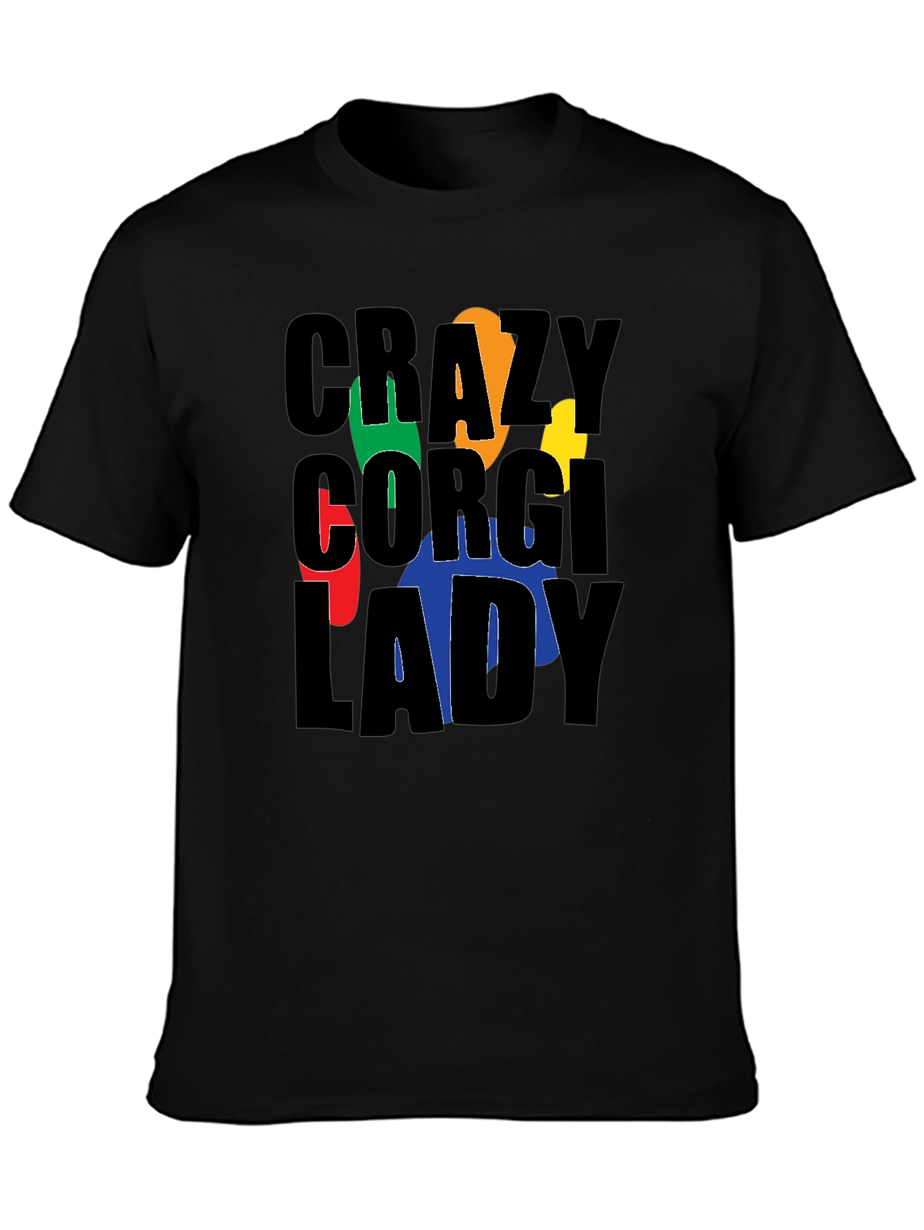 Crazy Corgi Lady Black T-Shirt